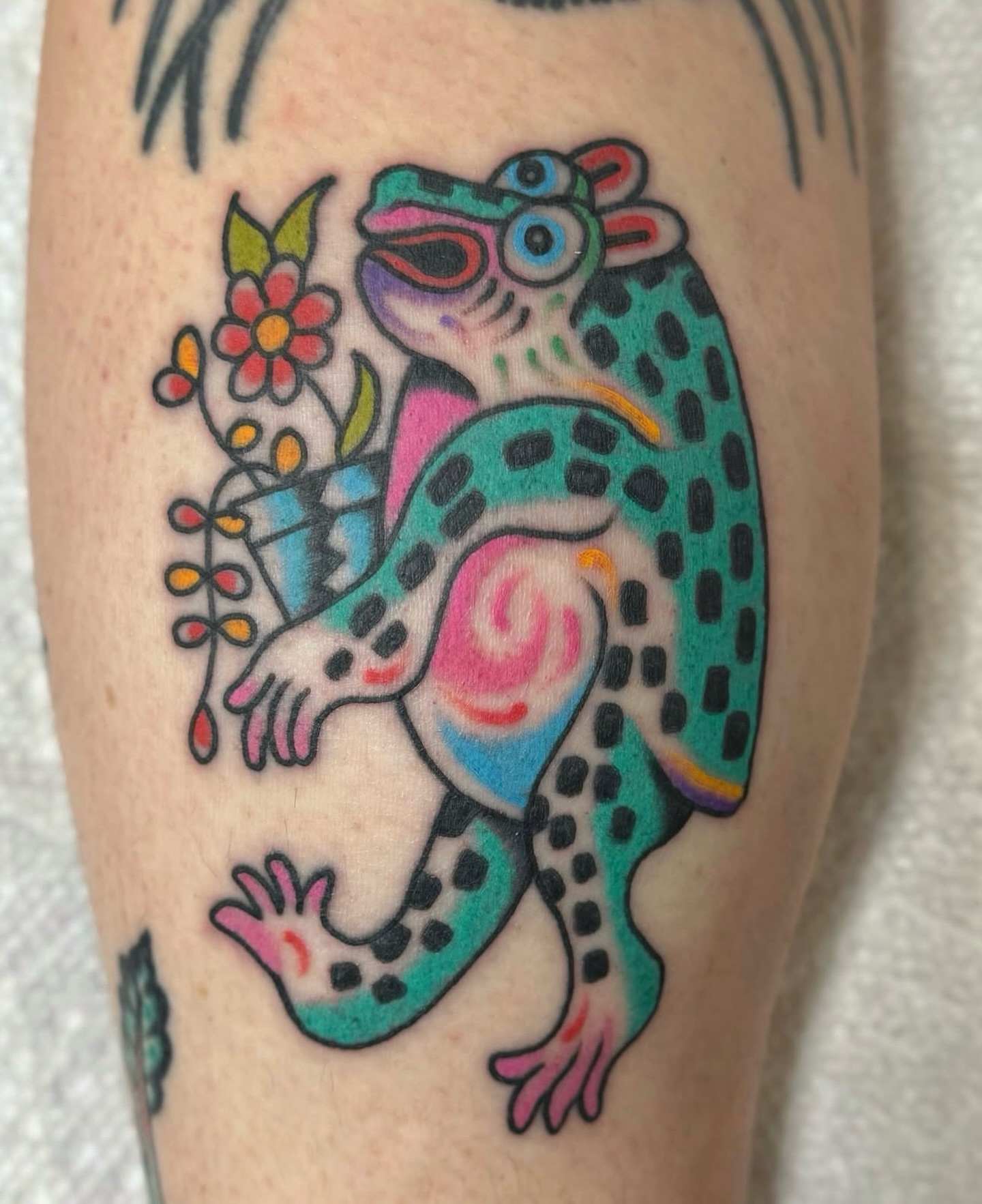 Frog American traditional tattoo on the forearm by Joe tatum ~Tattoo~