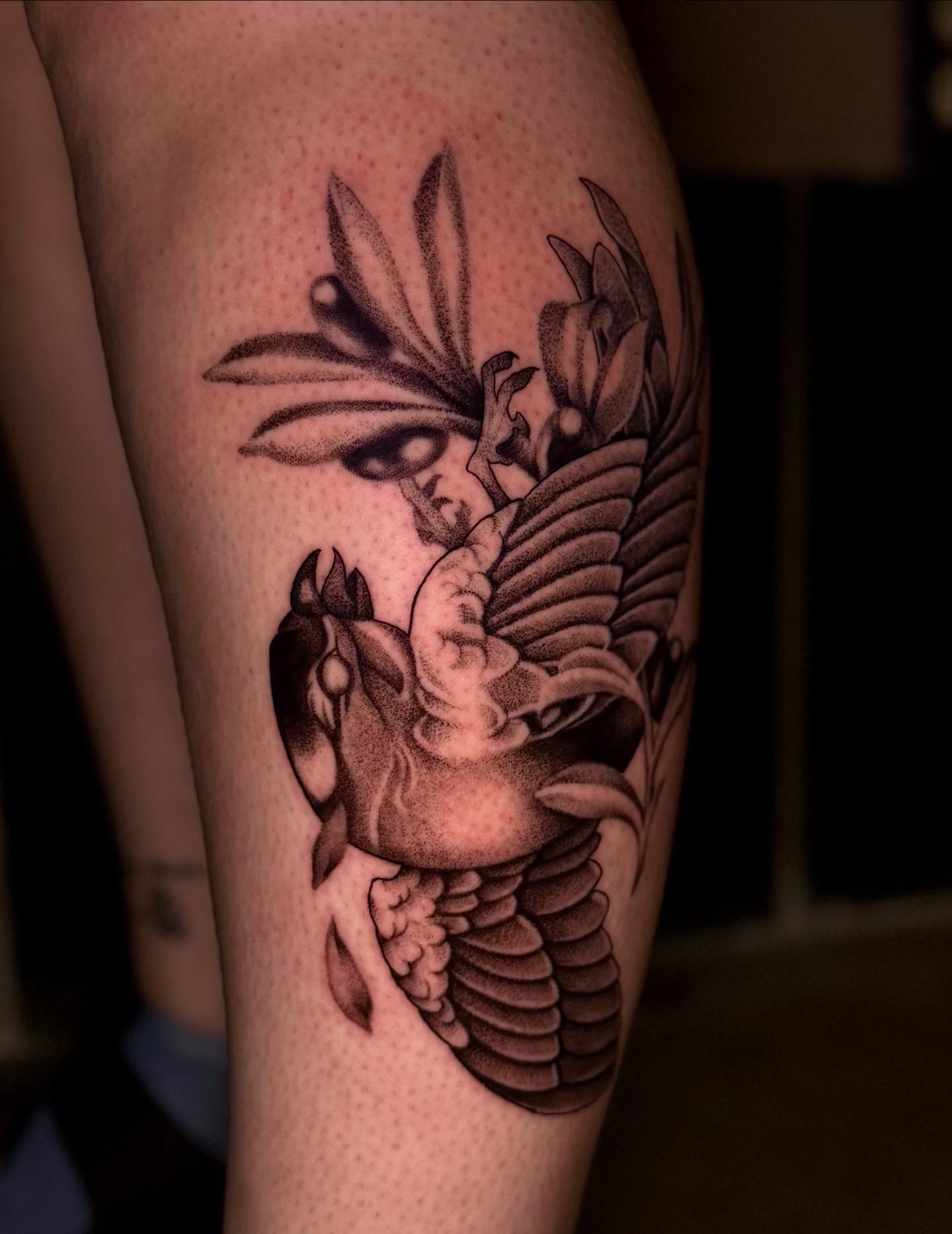 Tattoo by @causedonuts — dotwork, black_and_grey