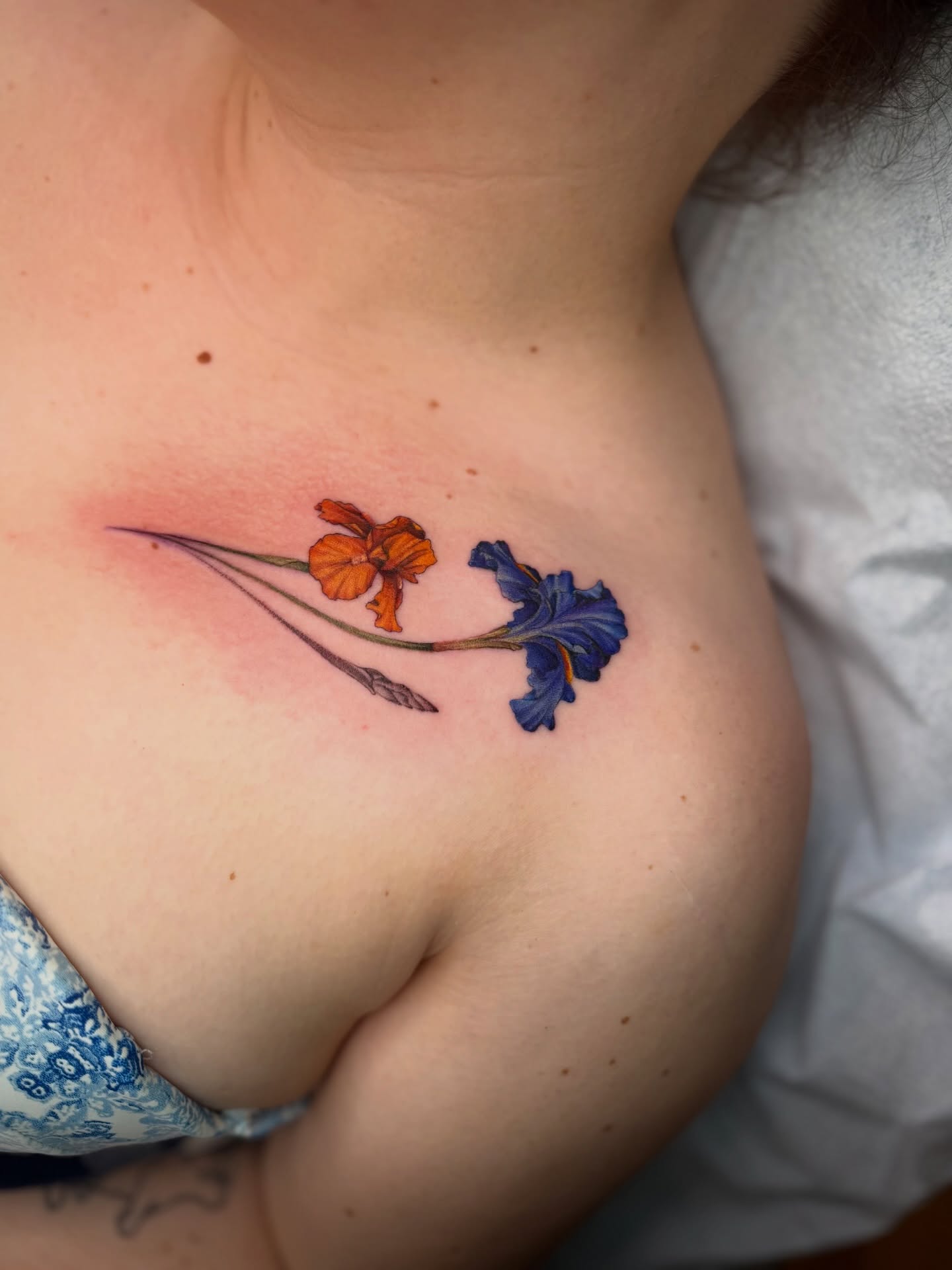 Flowers watercolor tattoo on the chest by ๐ฎ Kira Yamanashi