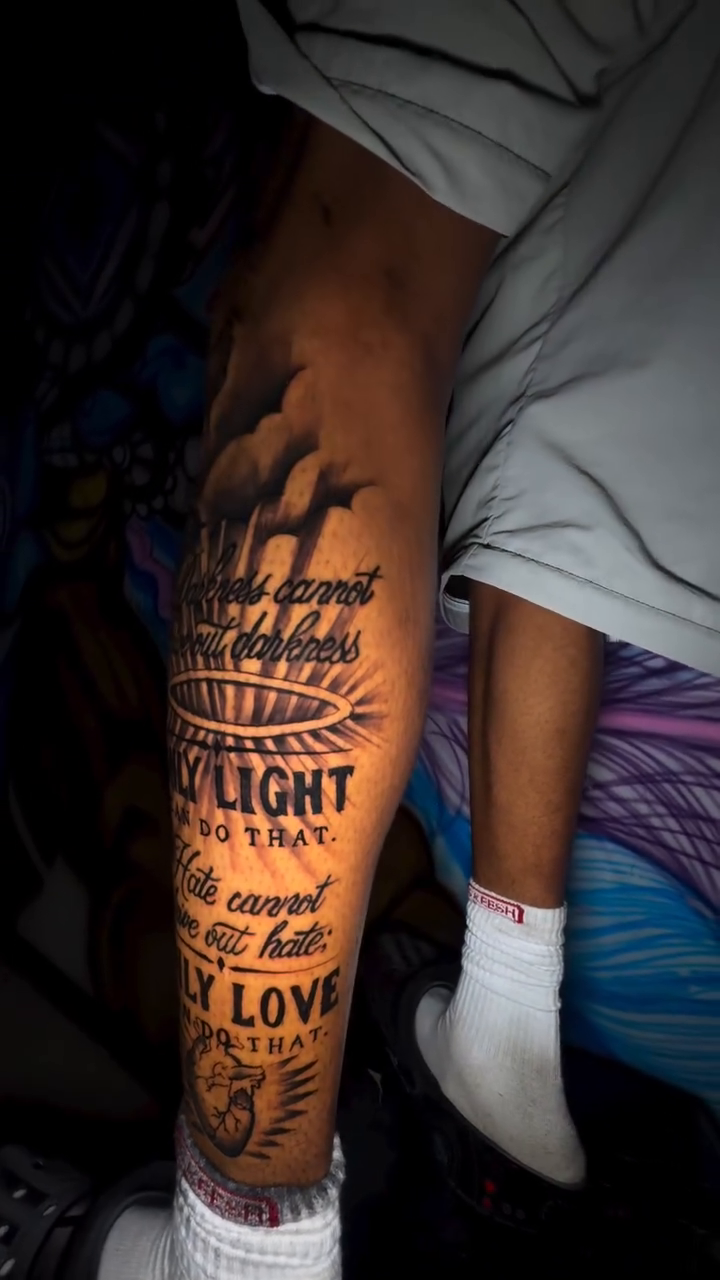 Inspirational text and imagery lettering script tattoo by Dope