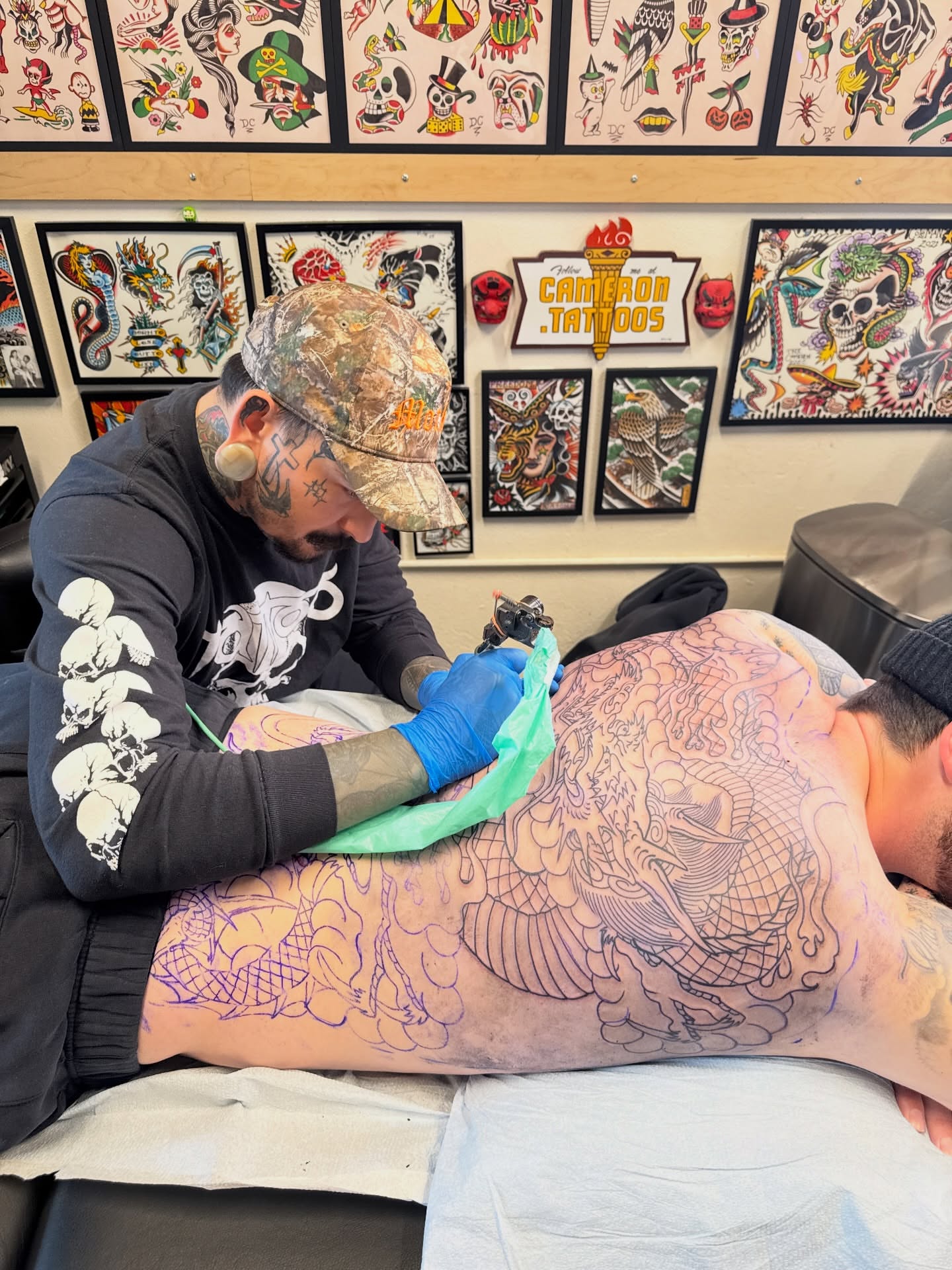 Dragon American traditional tattoo on the back by Dallas Tattoo Artist