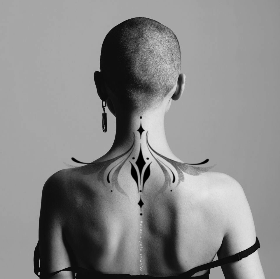 Ornamental neck tattoo tattoo on the back by @ethereal.ornamentalism