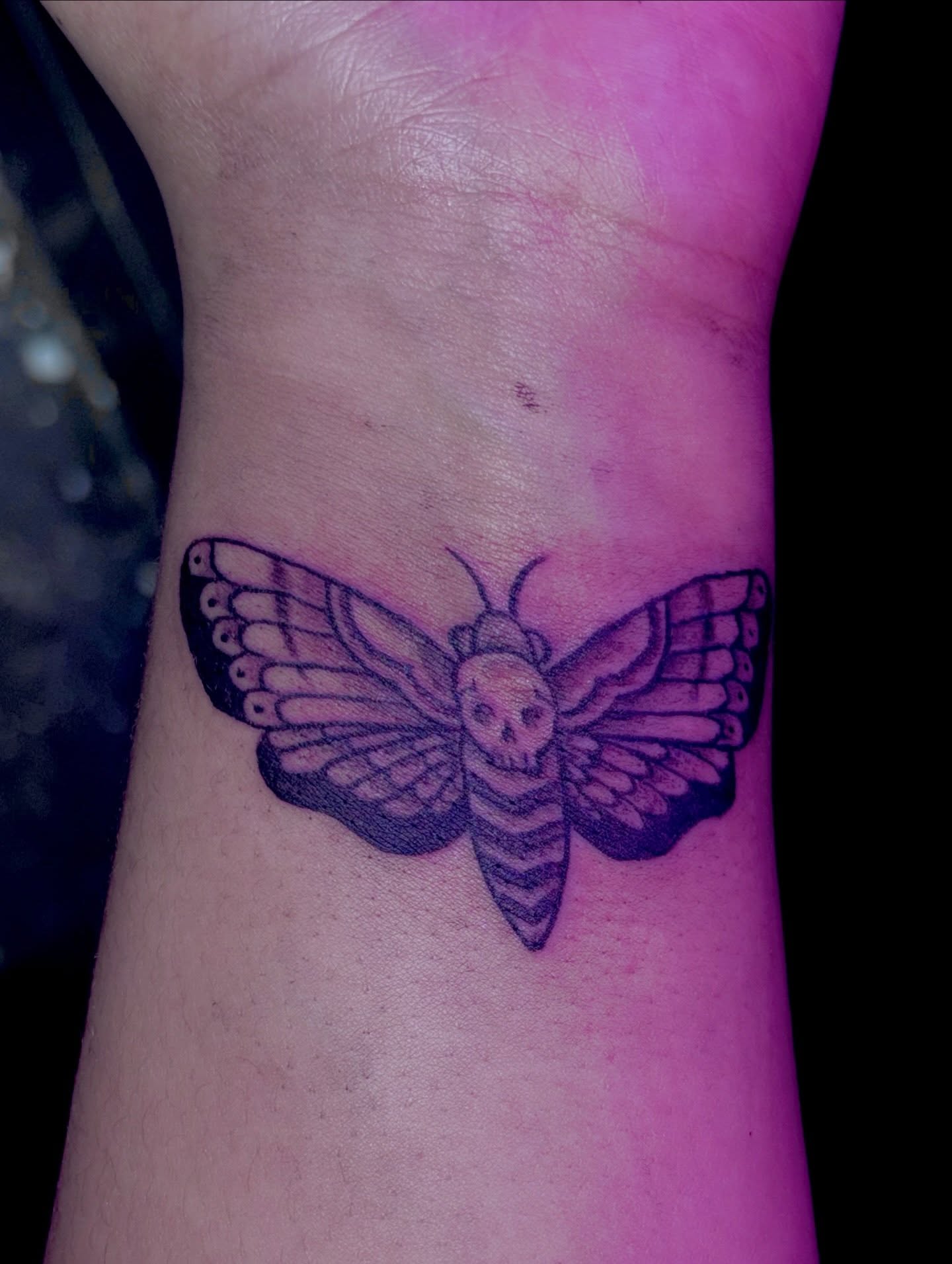 Moth black and grey tattoo on the forearm by Tessahwessah 🧞‍♀️