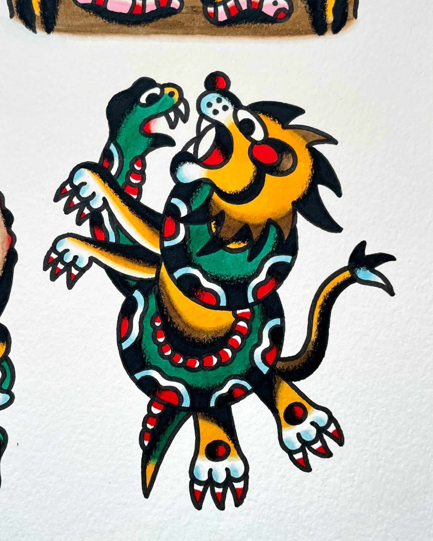 Dragon and snake American traditional tattoo by Tattoo Dust ☻ Los Angeles