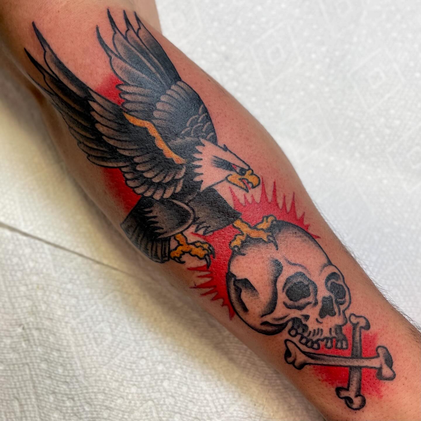 Eagle and skull American traditional tattoo on the forearm by 𝐒𝐚𝐦𝐬𝐨𝐧𝐋𝐚𝐳𝐚𝐫𝐭𝐞