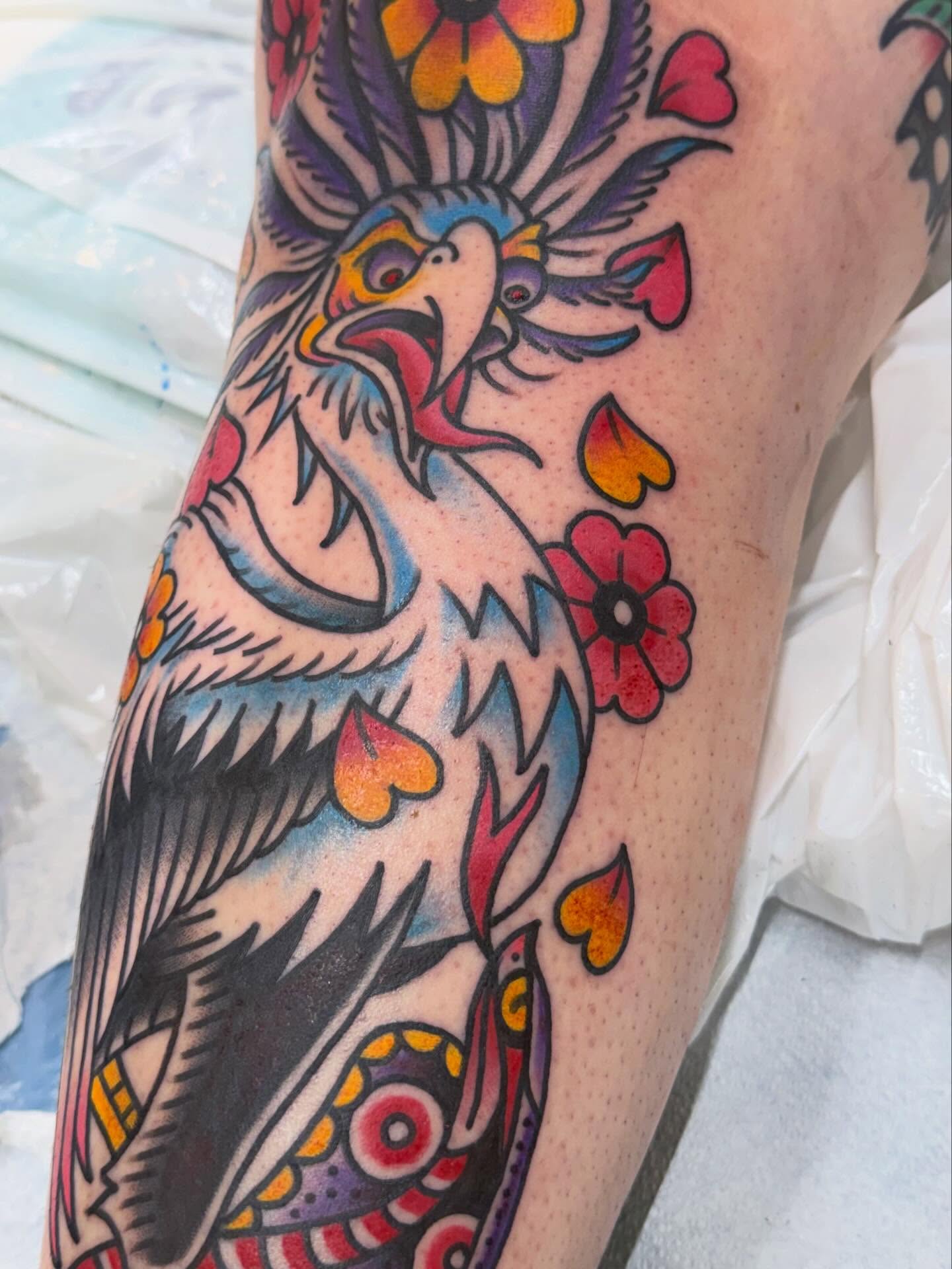 Rooster American traditional tattoo on the forearm by Matt Paw