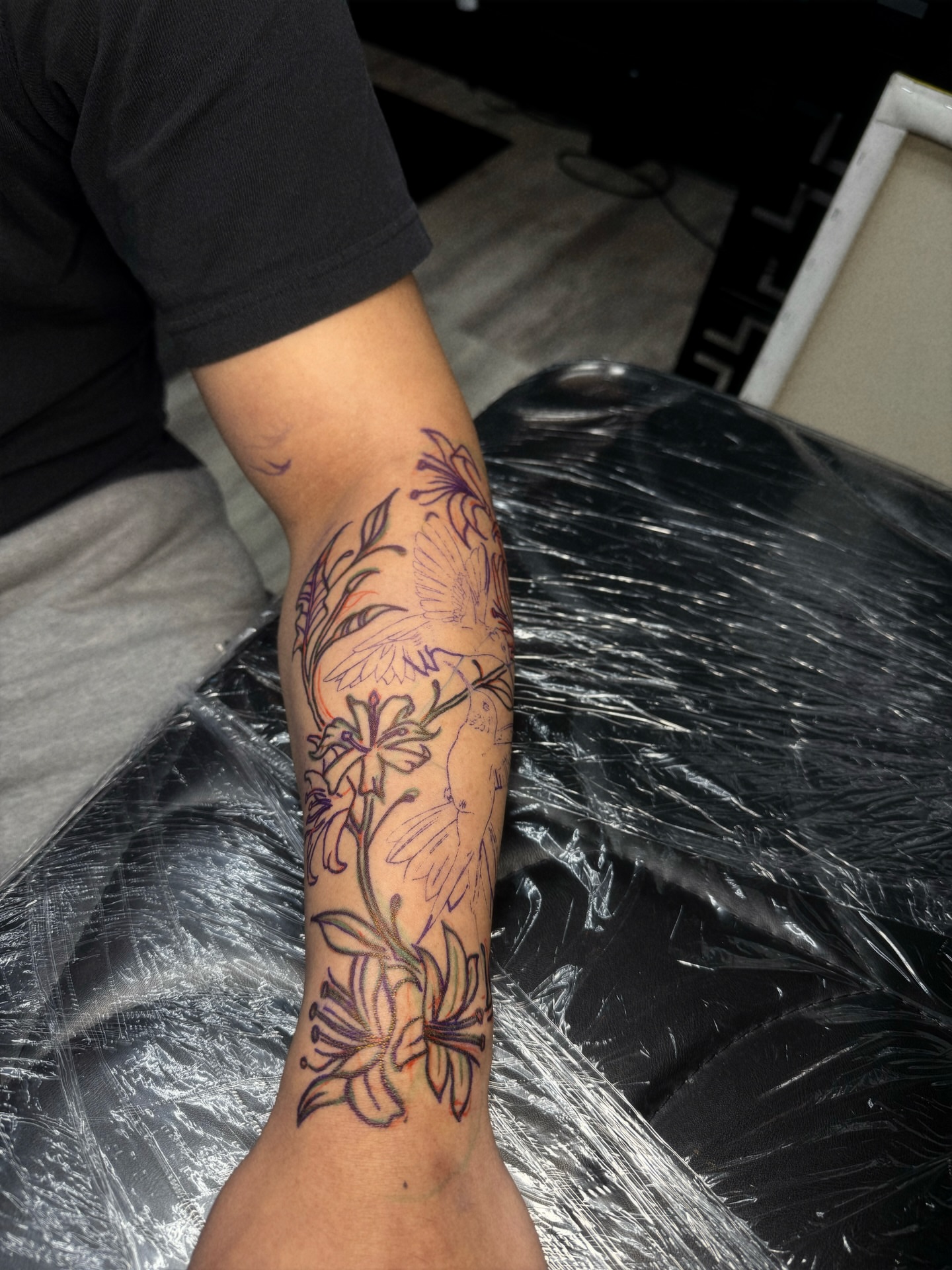 Lilies and dragonfly new school tattoo on the forearm by 🕸️EC🥷🏼🌁🇲🇽🕸️