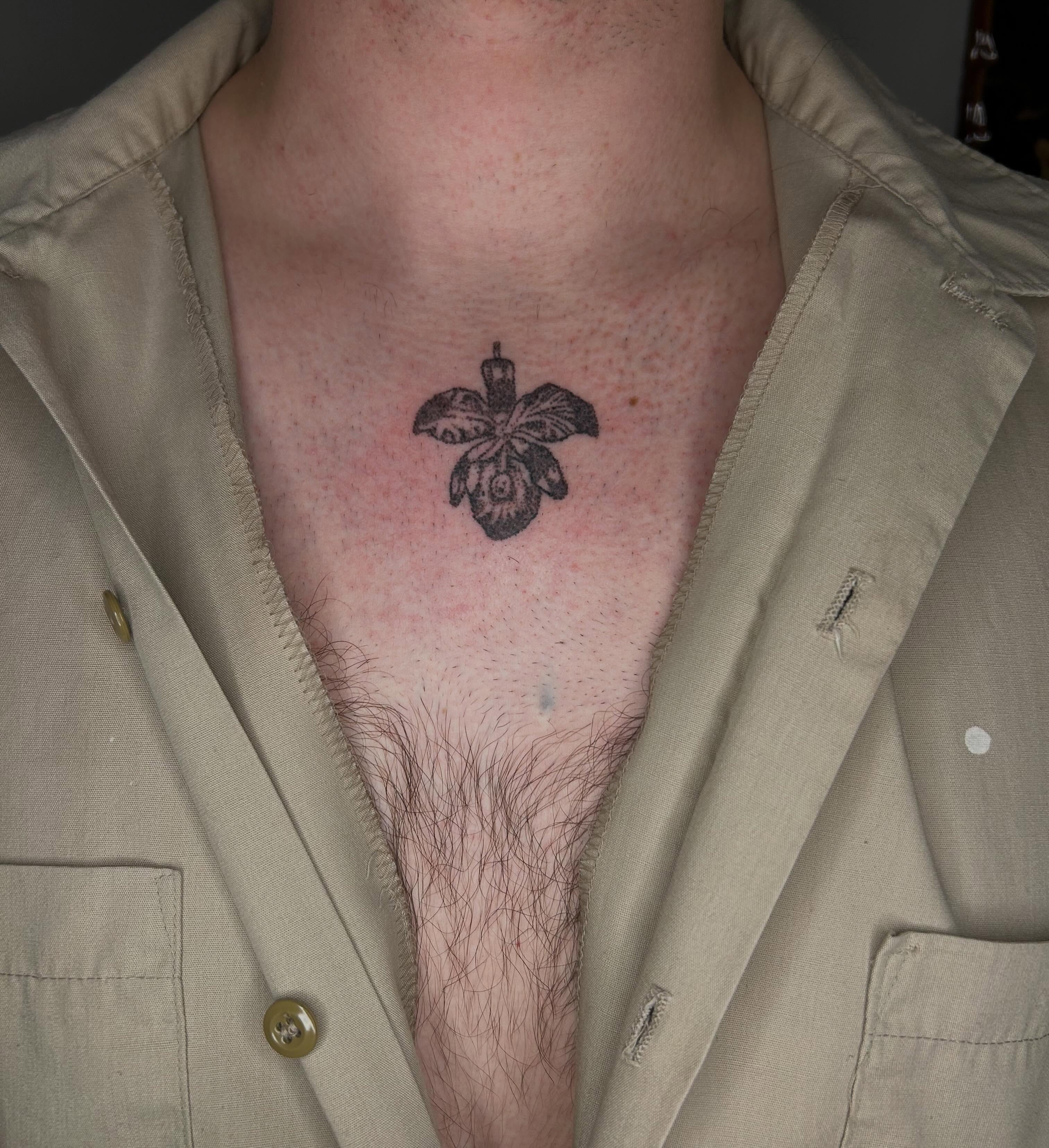 Fig leaf black and grey tattoo on the chest by ˙⋆✮⋆˙‧₊˚✧ sophie ✧˚₊‧˙⋆✮⋆˙