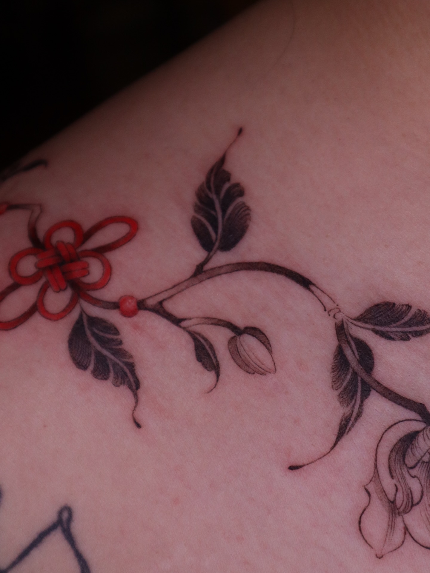 Cherry blossom black and grey tattoo on the shoulder by Savana Wang