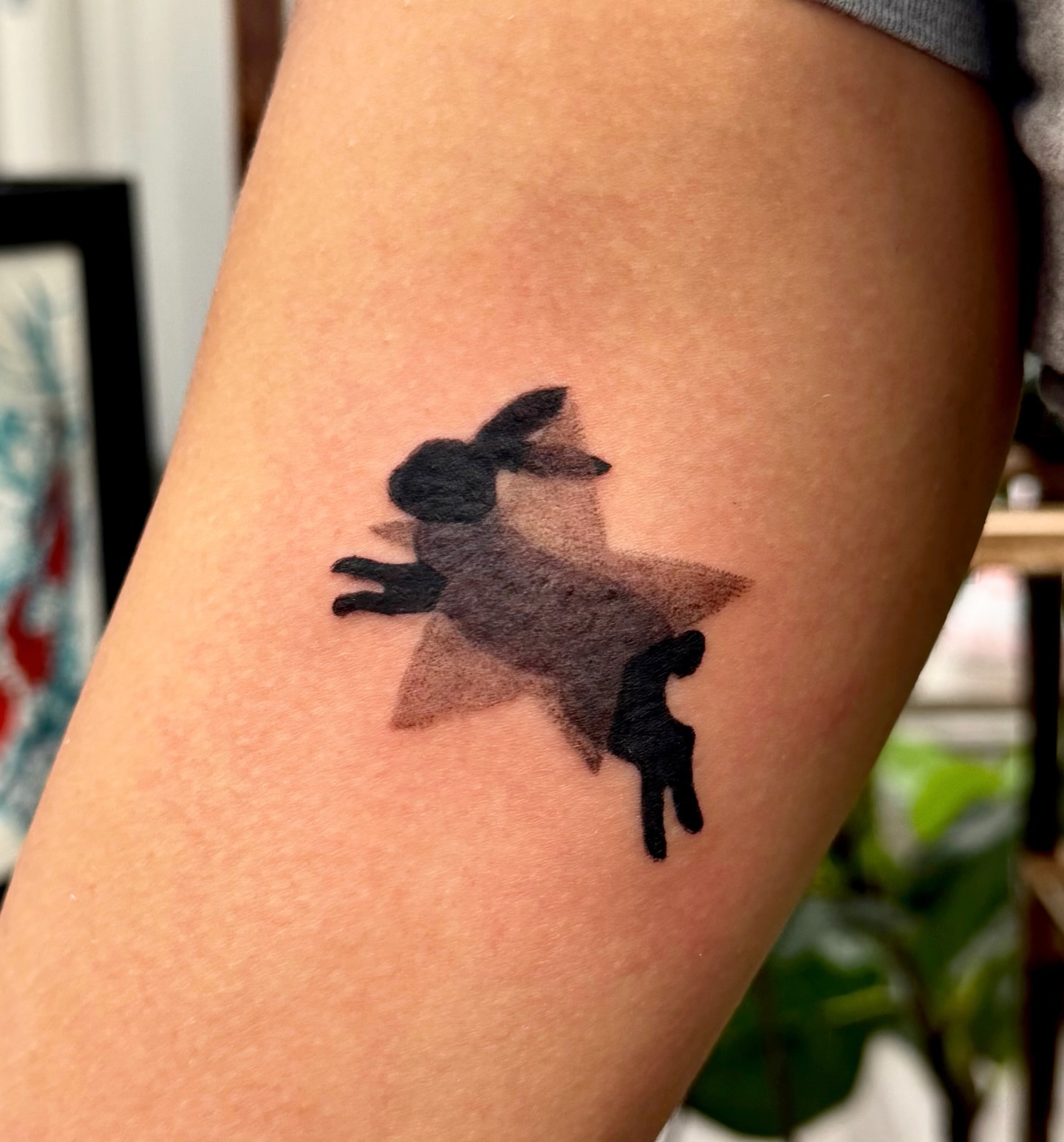 Shadow silhouette black and grey tattoo on the forearm by Xin Huang
