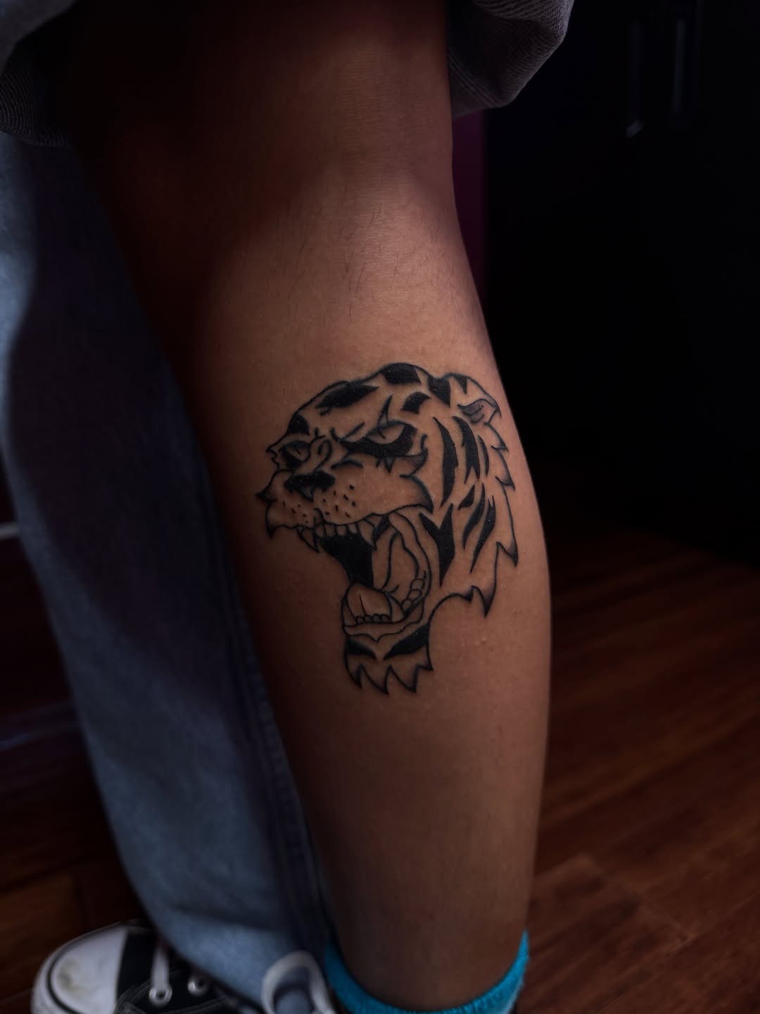 Tiger head realism tattoo on the forearm by Lindsey