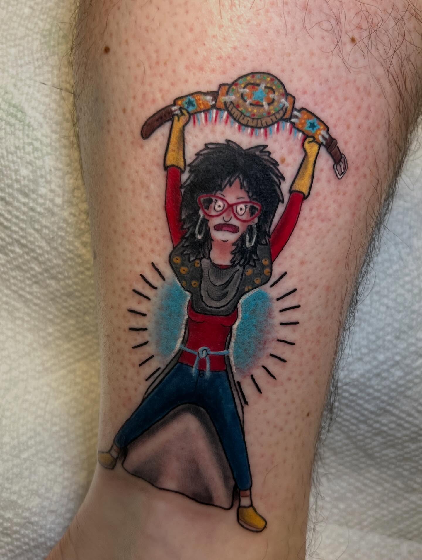 Character with axe dotwork tattoo on the forearm by Katie Ann Tattoos