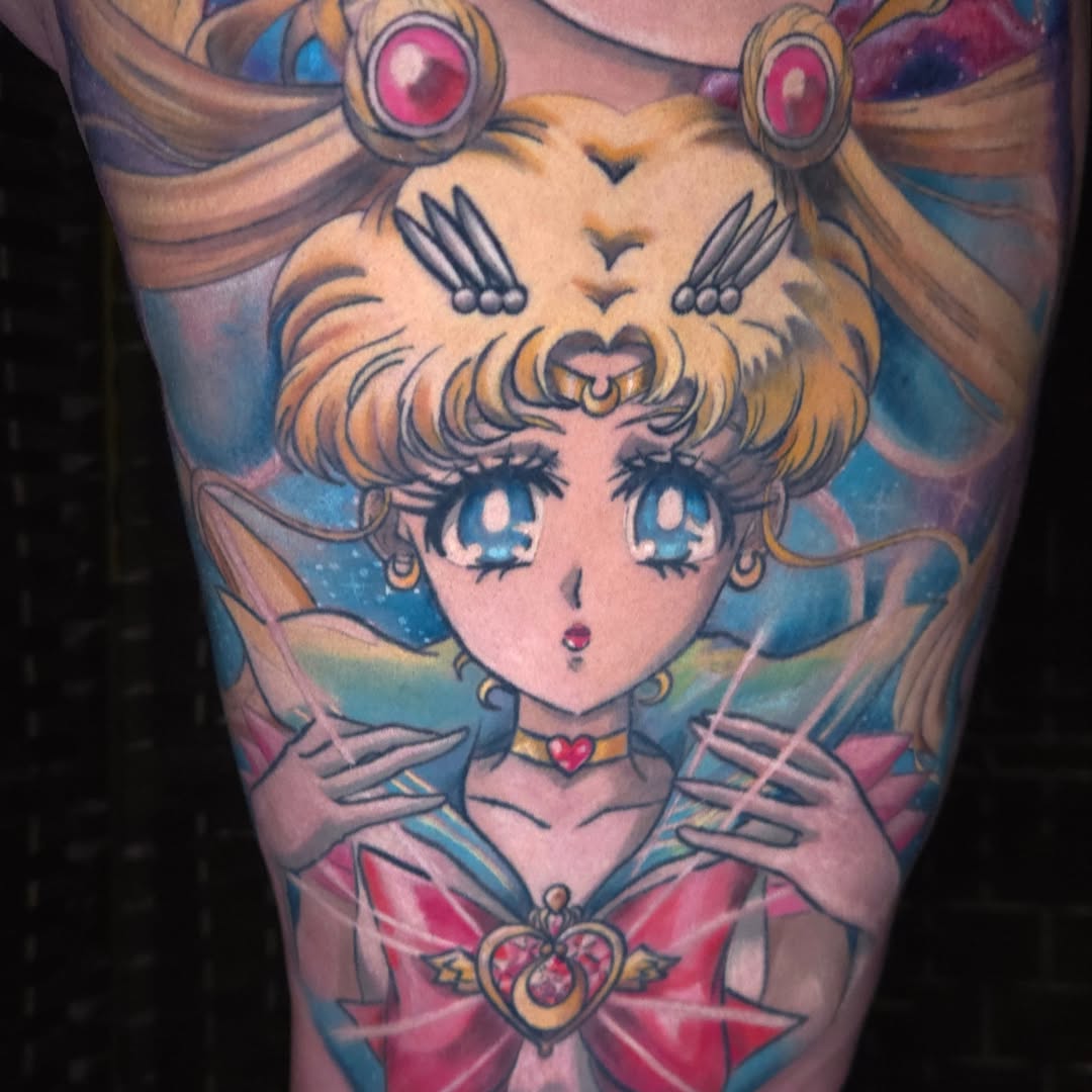 Sailor moon anime tattoo on the forearm by Nic Mann