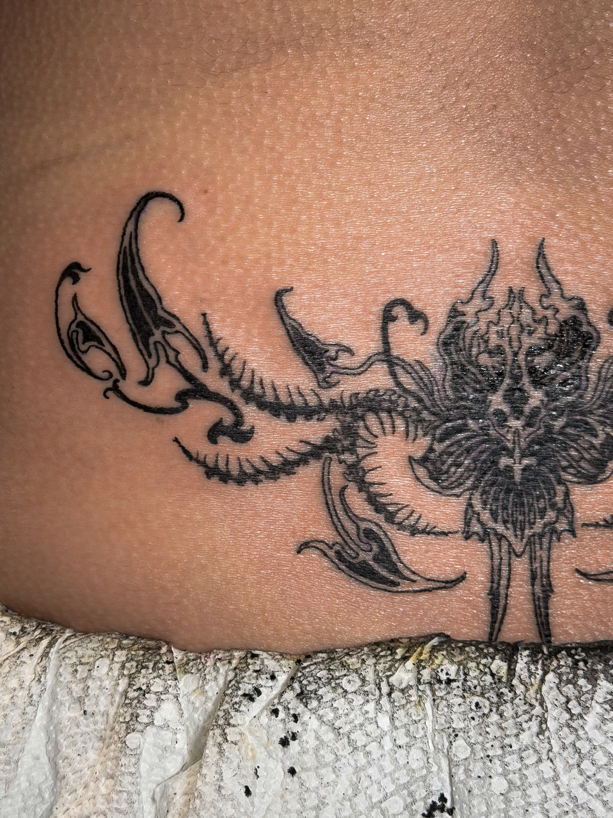 Scorpion black and grey tattoo on the thigh by Tattoo Artist X Kamm, Salt Lake City, Utah