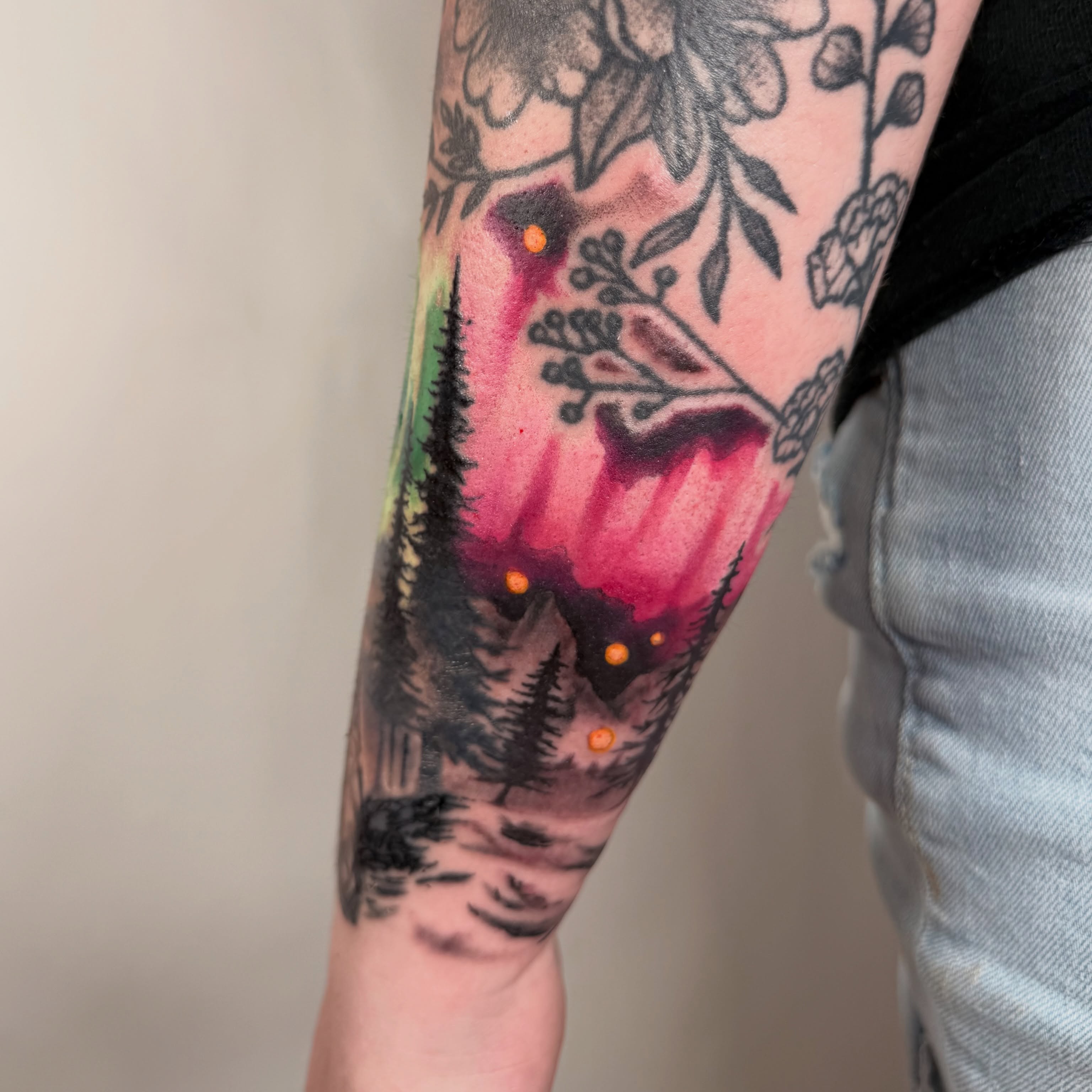 Night sky with stars dotwork tattoo on the forearm by autumn sky