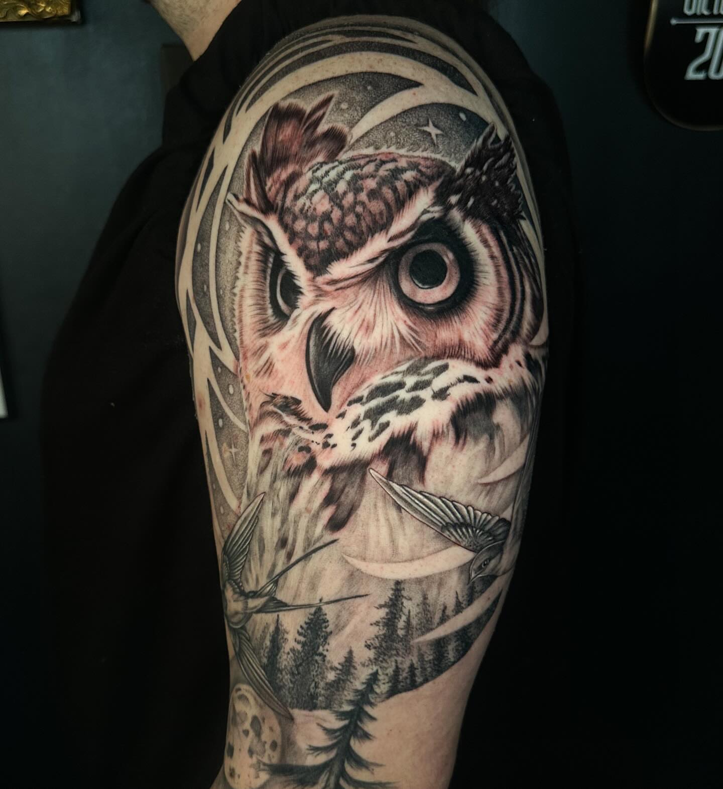 Owl realism tattoo on the forearm by Jhonny David lay