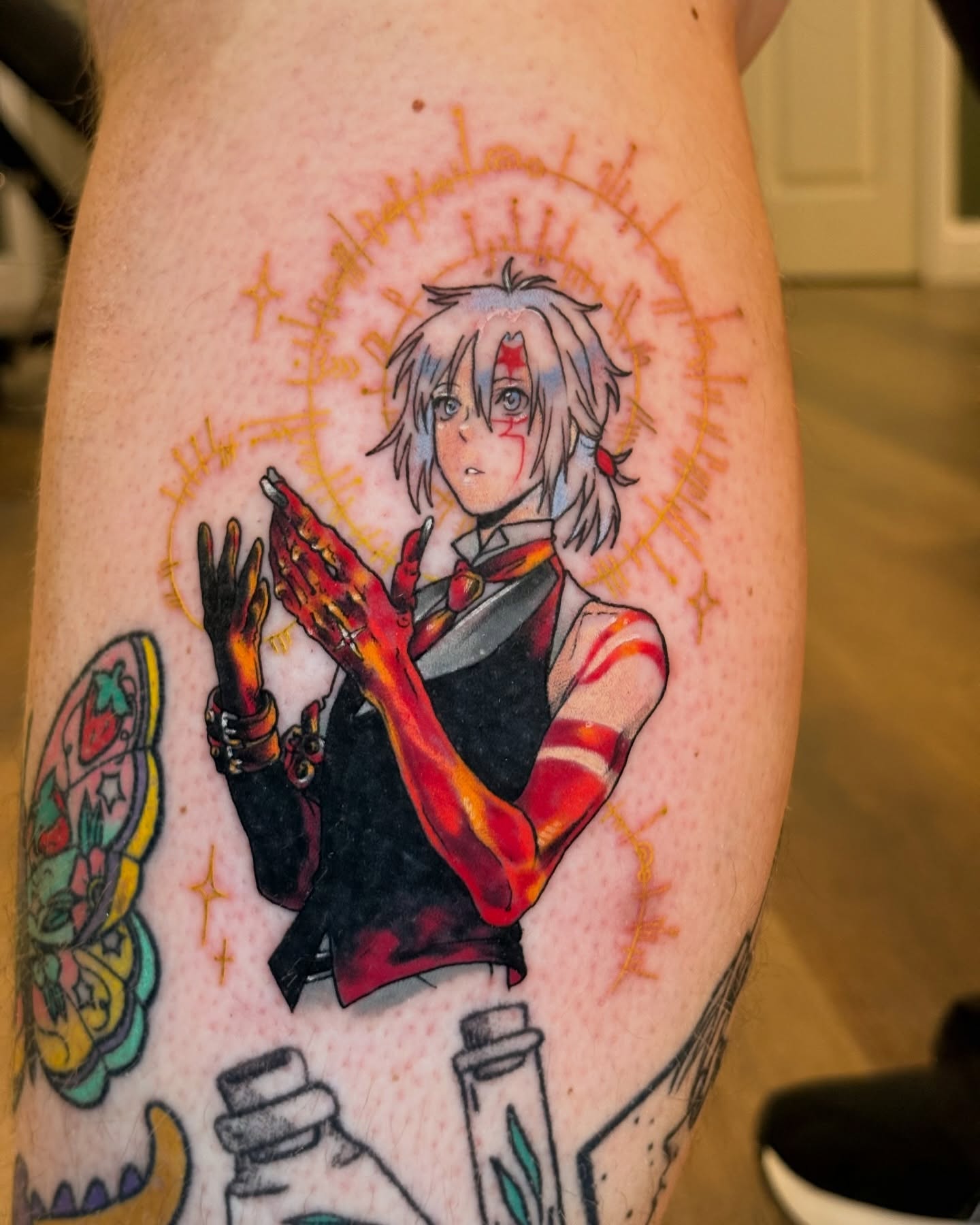 Anime character anime tattoo on the forearm by Callum
