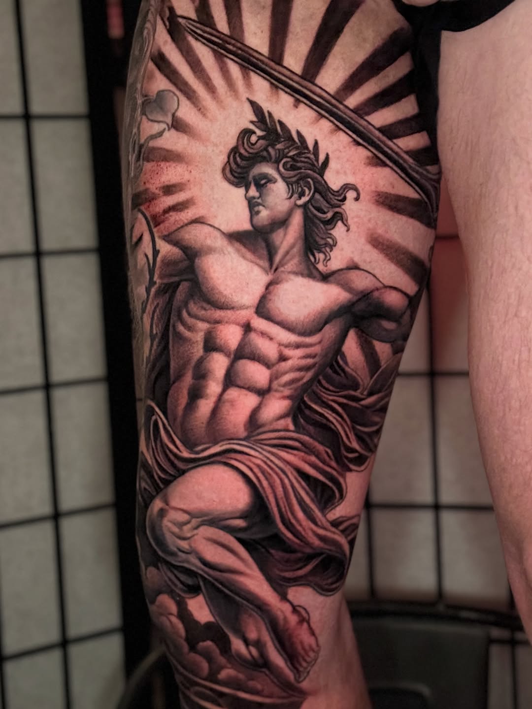 Tattoo by @jonmesatattoos โ realism, black_and_grey