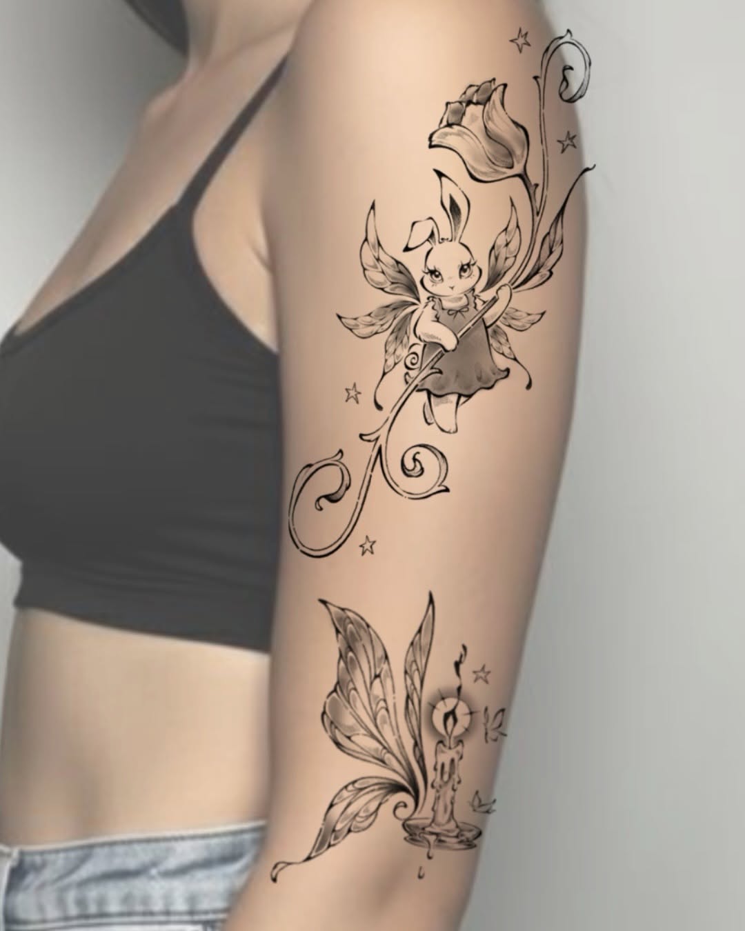 Tattoo by @lunarabbittattoo â illustrative, black_and_grey