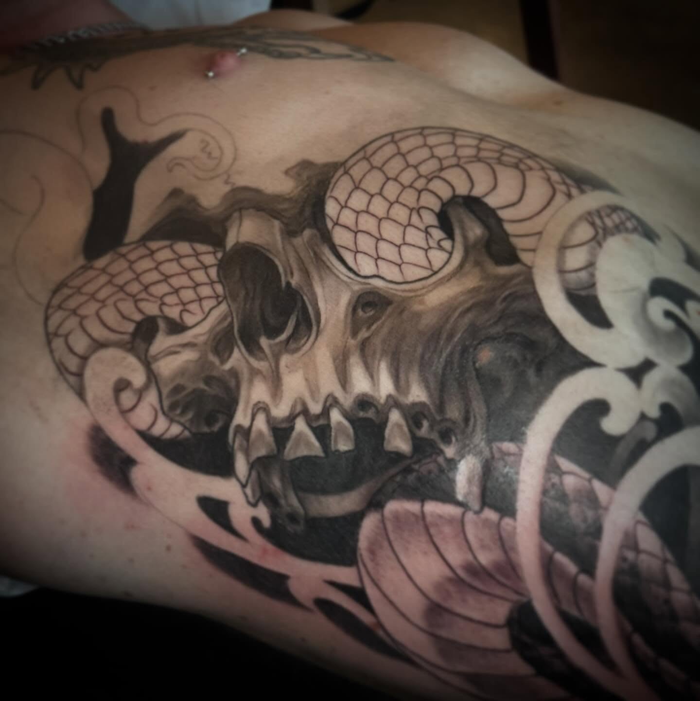 Tattoo by @dominicholmes_art — black_and_grey, dark_realism