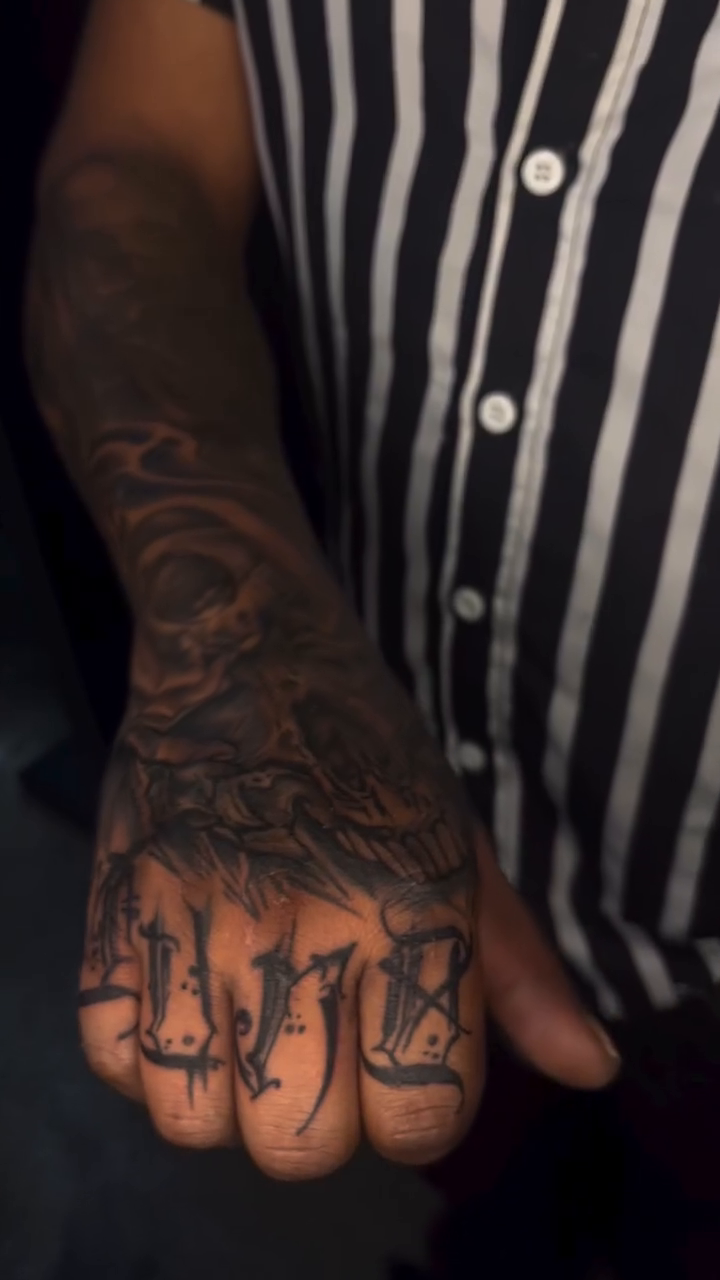 Tattoo by @astroweworld — black_and_grey, chicano