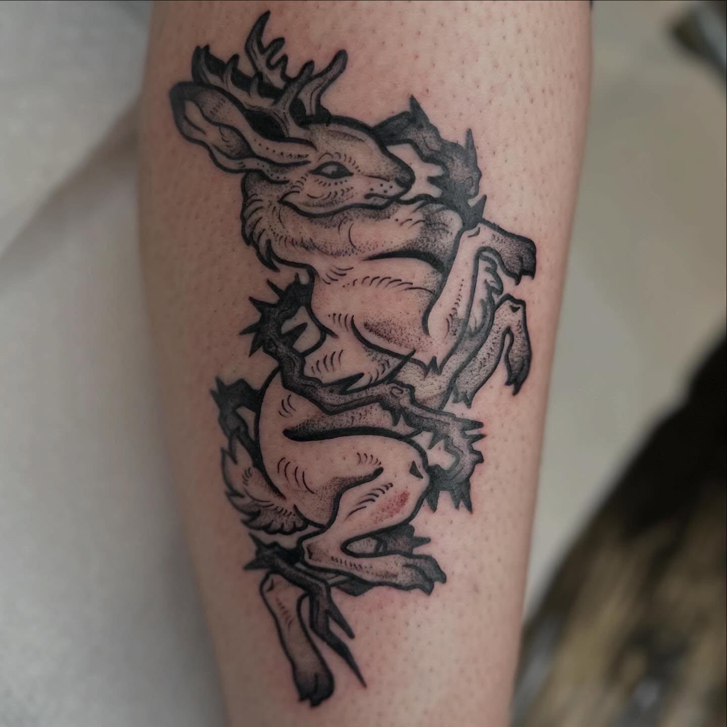 Tattoo by @hyenainks — dotwork, black_and_grey