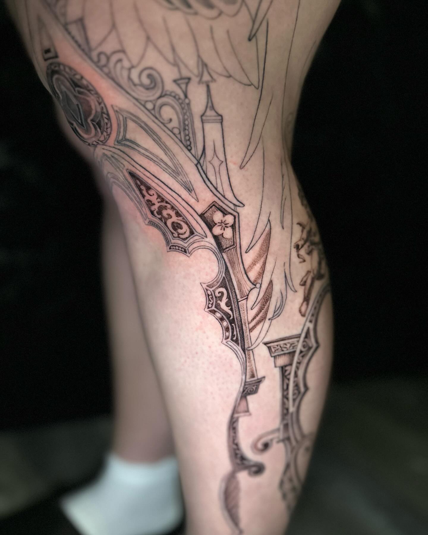 Gothic architecture geometric tattoo on the forearm by Cassandra Rasper-Beard
