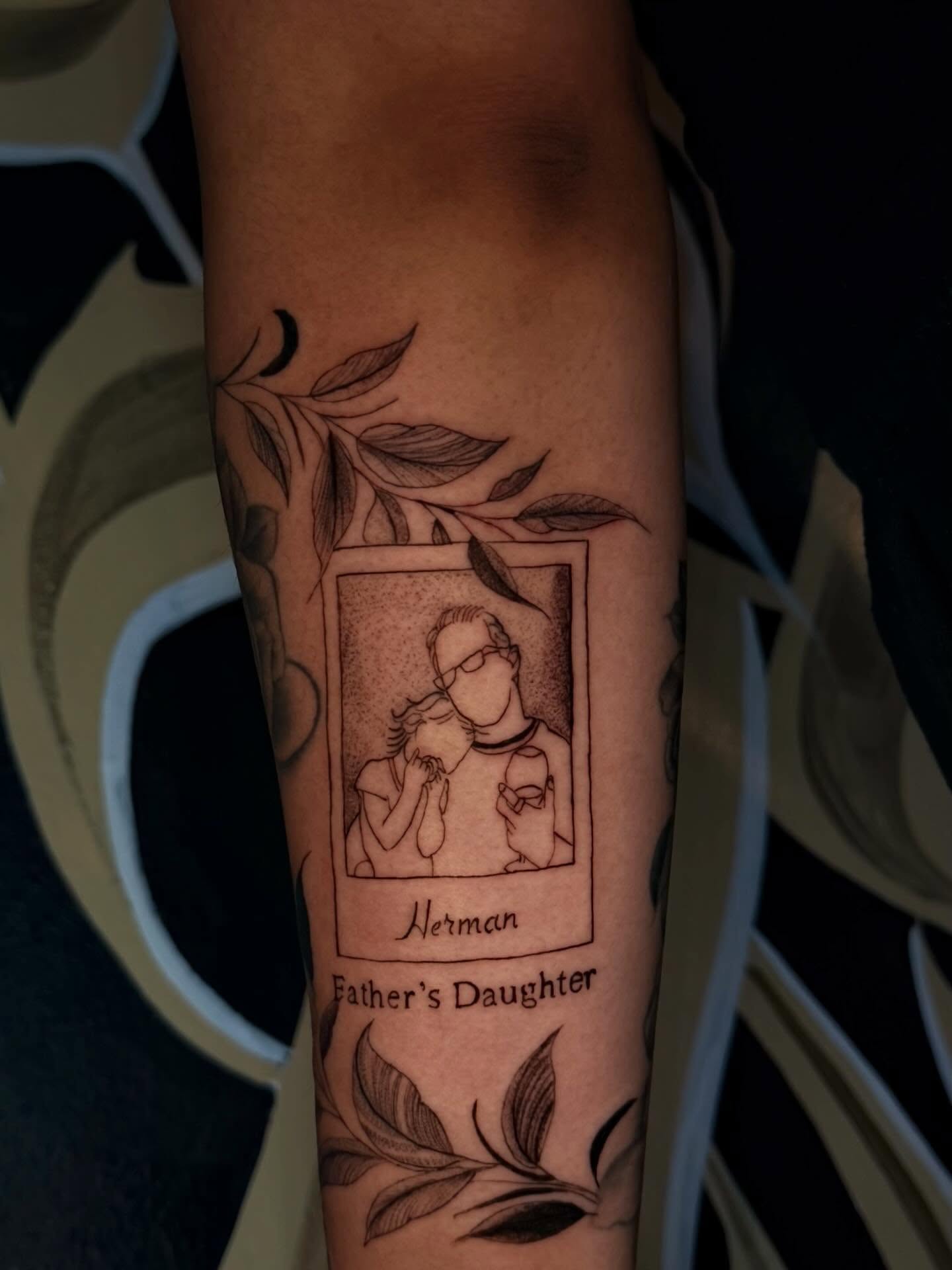 Father and daughter black and grey tattoo on the forearm by ᴍᴀɢɢɪᴇ ✧, Las Vegas, Nevada