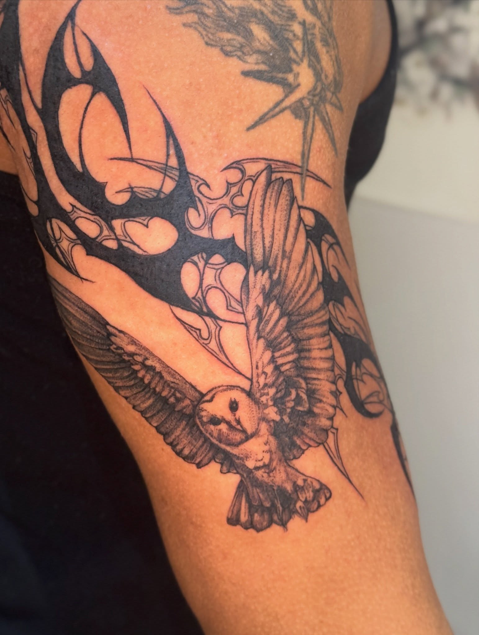 Owl realism tattoo on the forearm by ink by kimmy ☾⋆⁺₊⋆