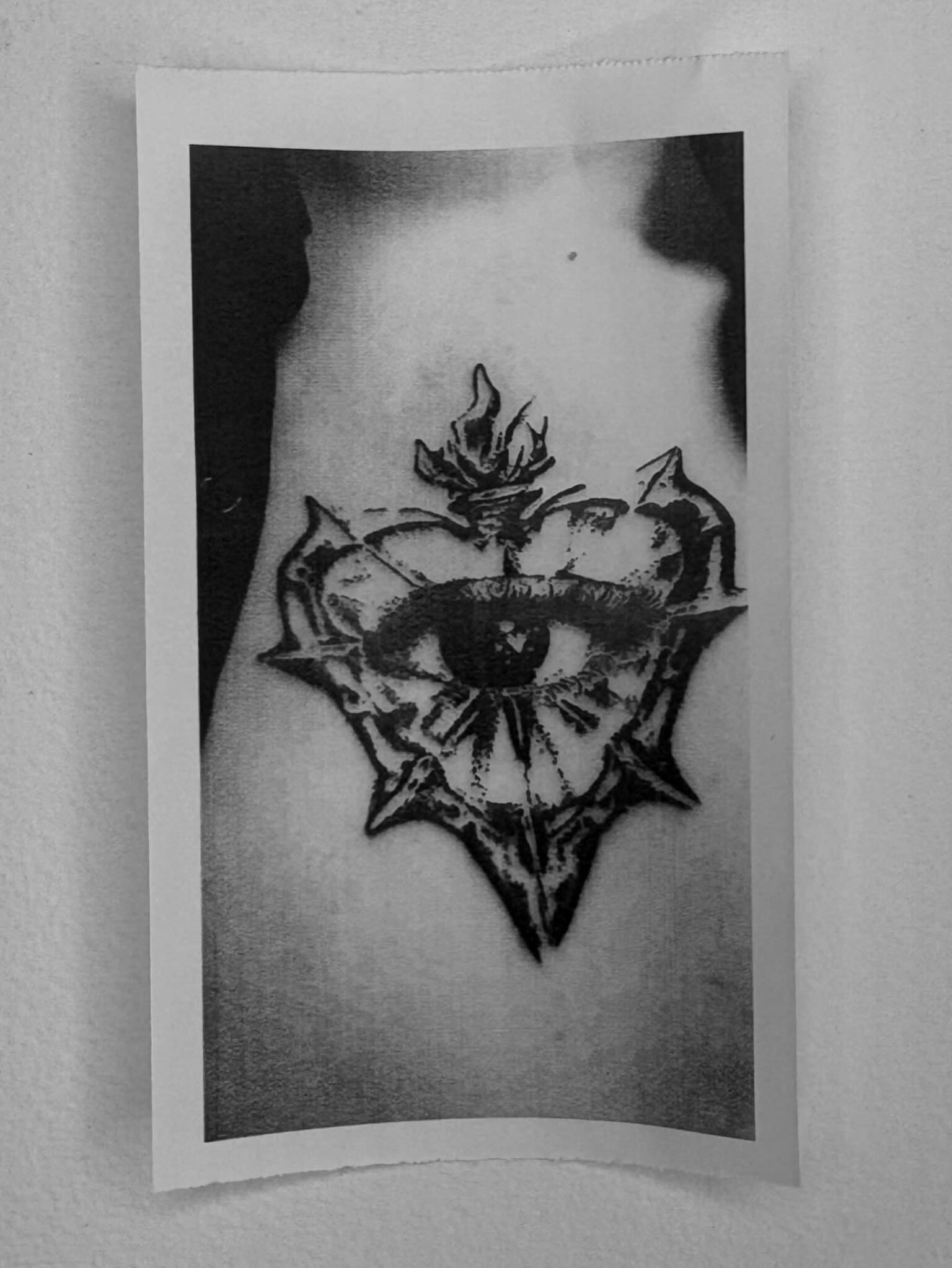 Eye with flame black and grey tattoo on the thigh by @lil_stinker_5000, Portland, Oregon