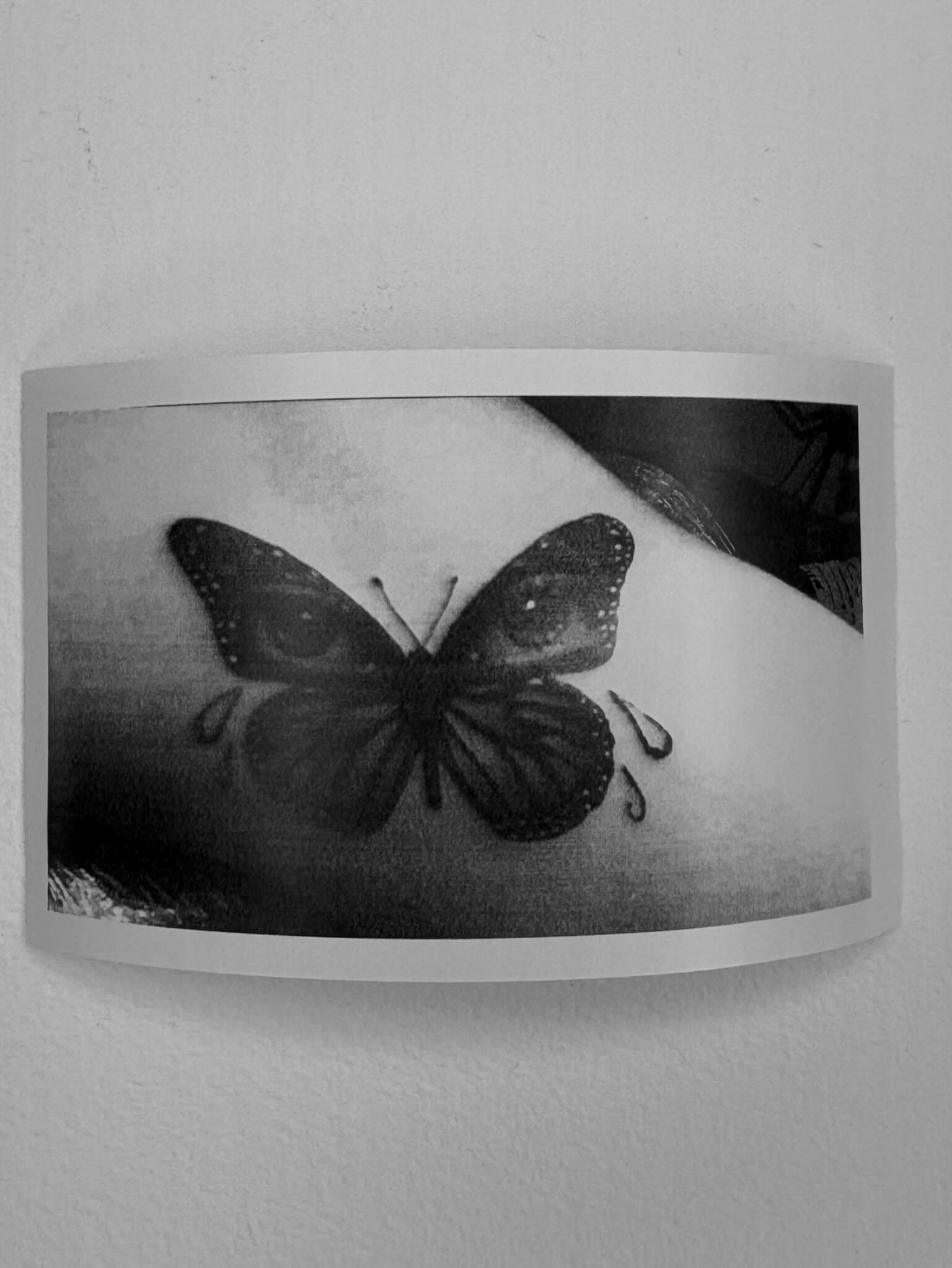 Butterfly black and grey tattoo on the forearm by @lil_stinker_5000, Portland, Oregon
