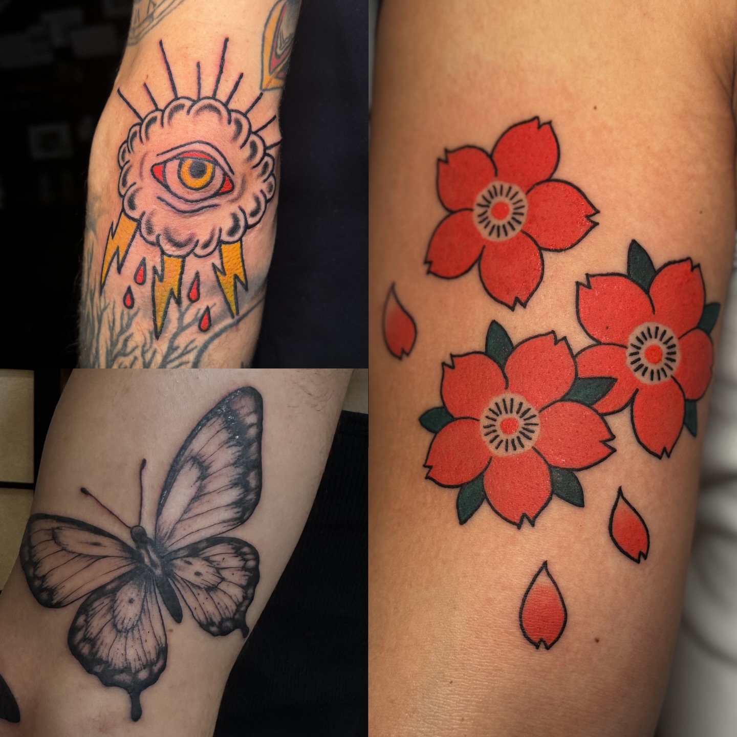 Eye with flames American traditional tattoo on the forearm by Matthew - Tattoo Artist