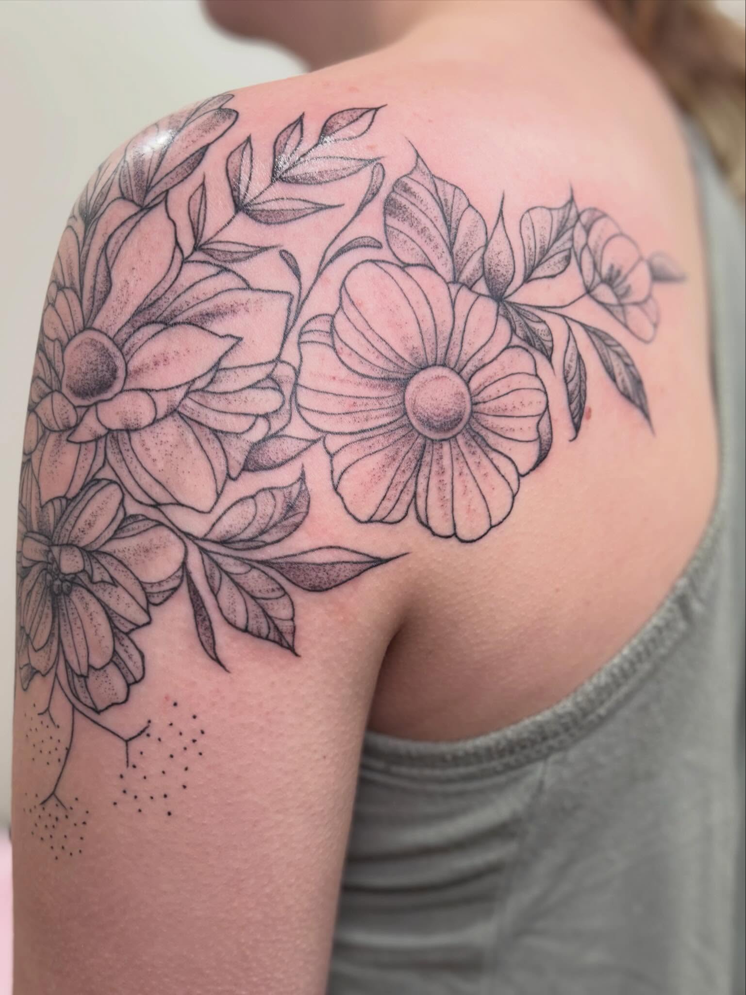 Tattoo by @athenaartistrytattoostudio — dotwork, black_and_grey