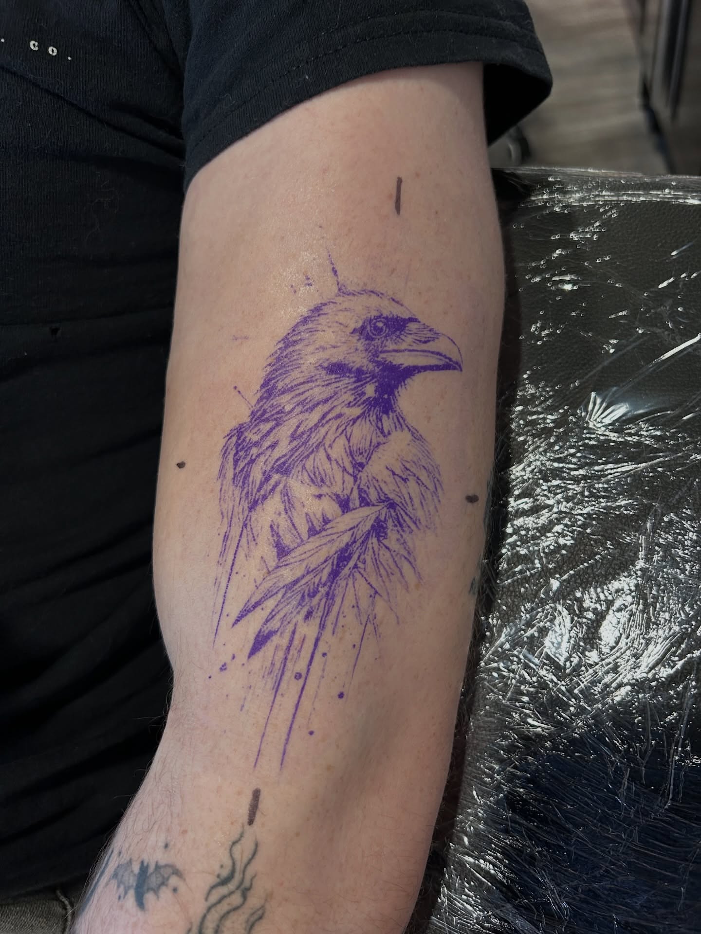 Crow dotwork tattoo on the forearm by Oto_art