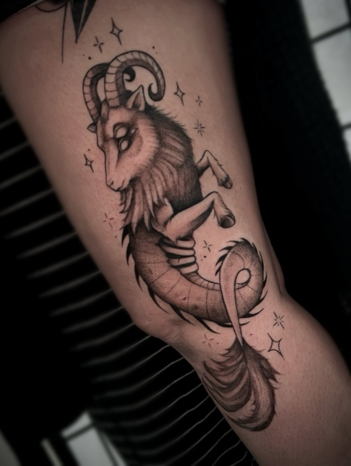 Ram black and grey tattoo on the forearm by π·ππ πππππ π·οΈ