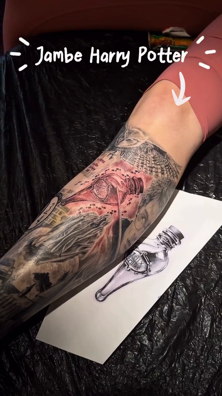 Harry Potter scene realism tattoo by Simon Pouliot
