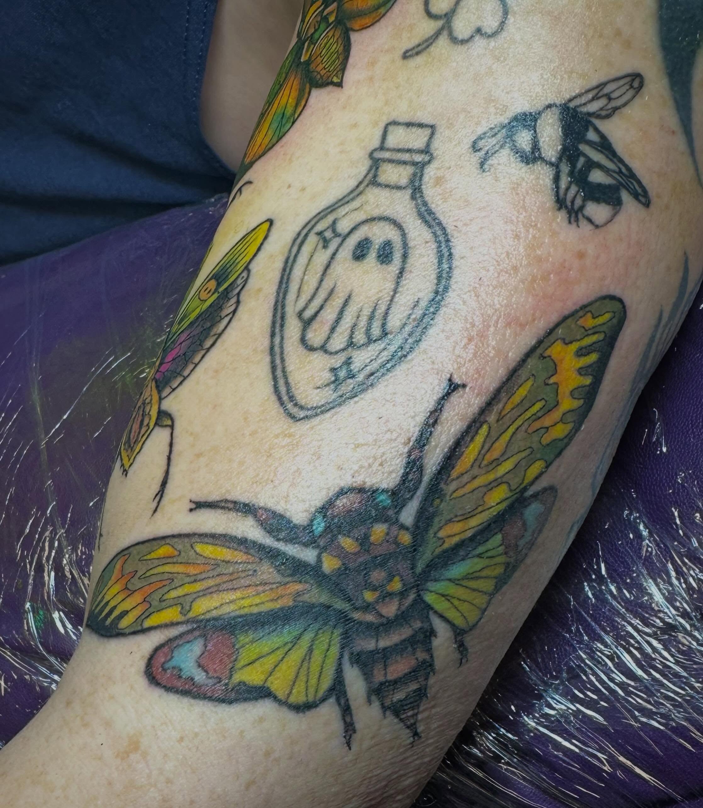 Insect American traditional tattoo on the forearm by Mikaila Jean