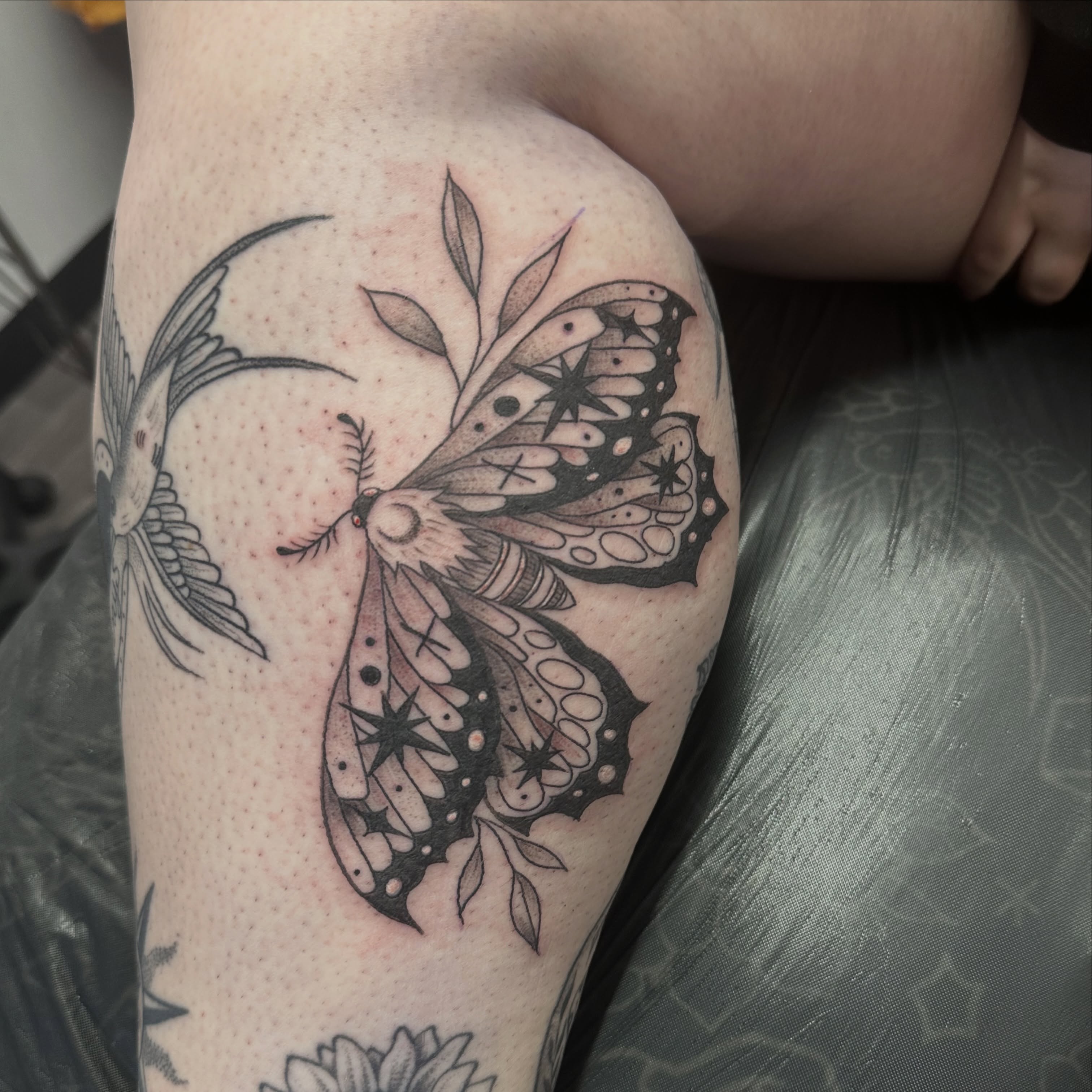 Tattoo by @meg.the.cyclopz_ — dotwork, black_and_grey
