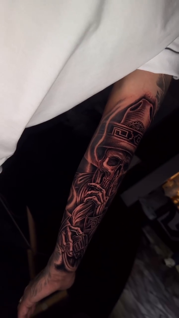 Tattoo by @ironeyestattoo — dark_realism, black_and_grey