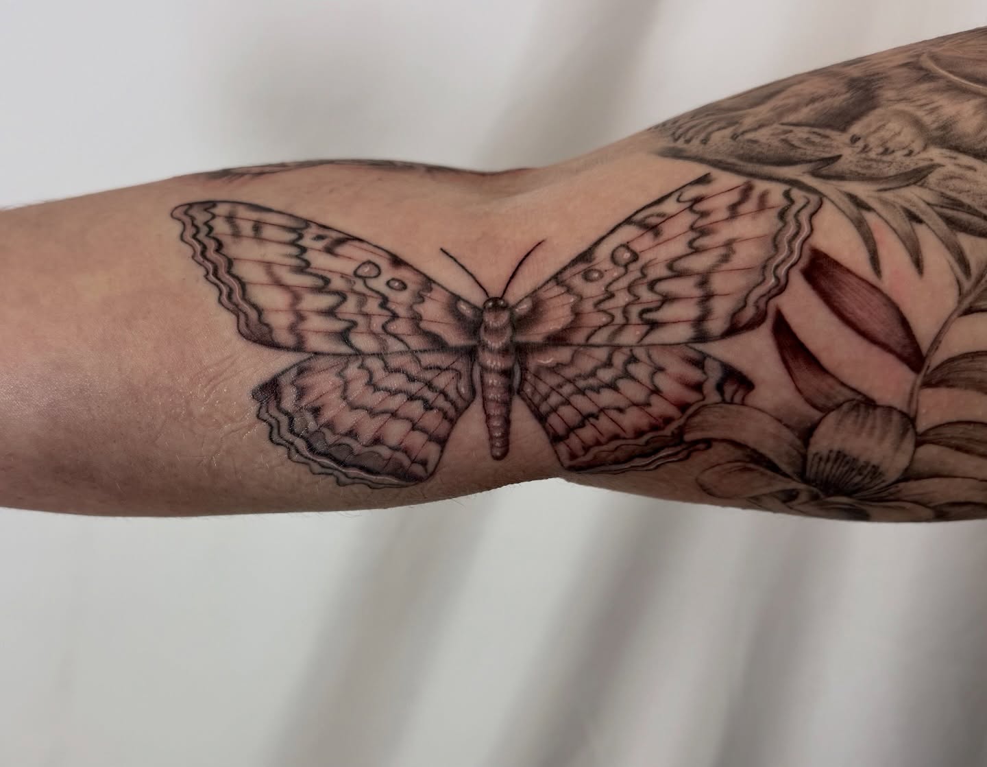 Butterfly realism tattoo on the forearm by Jerry Thomas