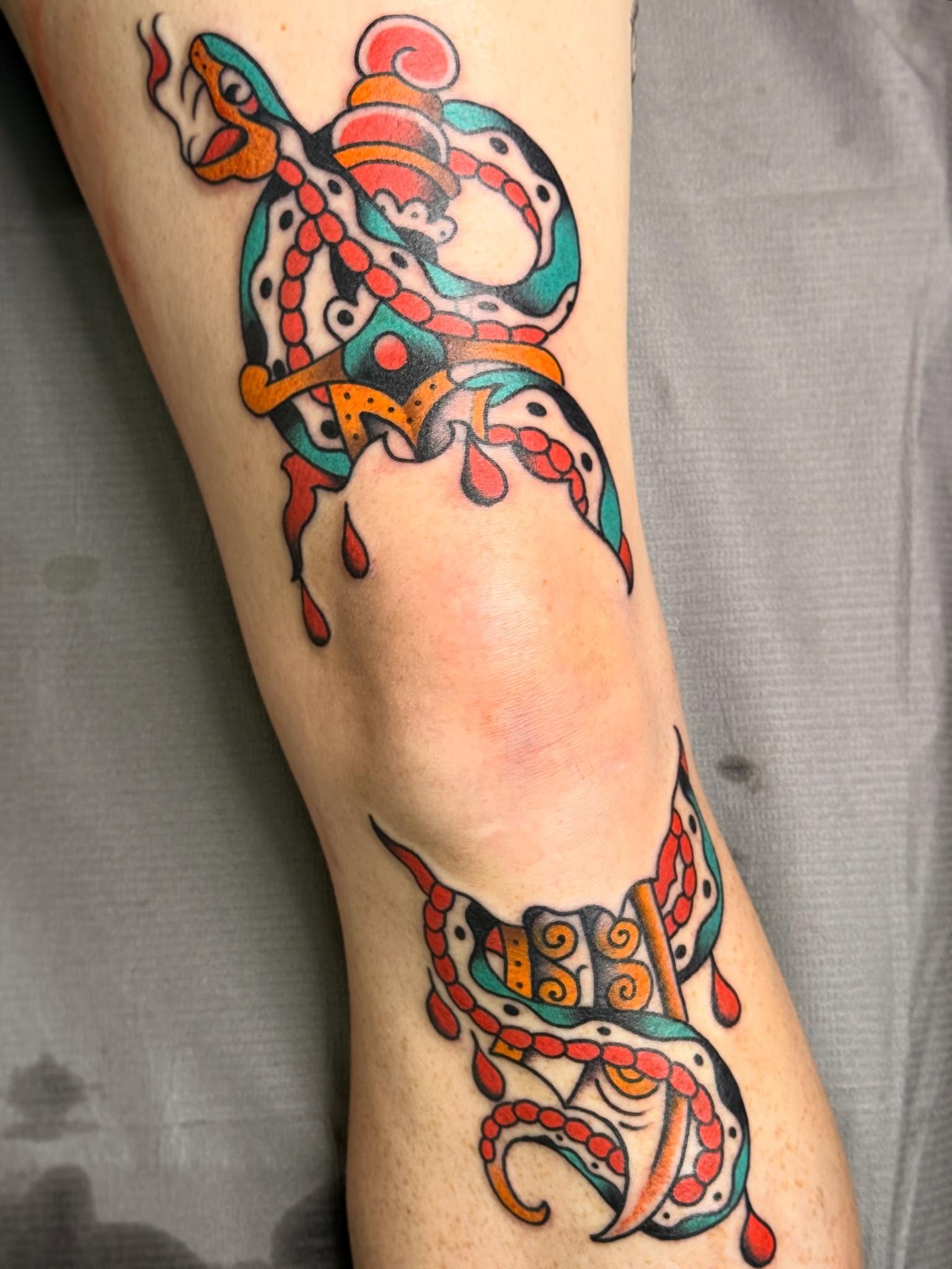 Octopus American traditional tattoo on the forearm by 🕸curtis Fink🕸