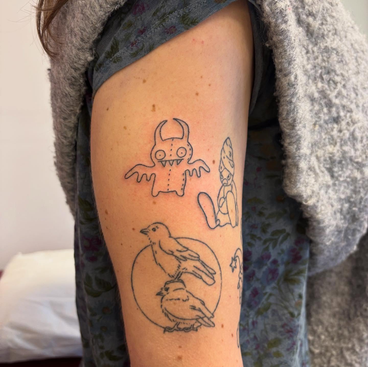 Birds and ghost minimalist tattoo on the forearm by ☠️mikauley☠️