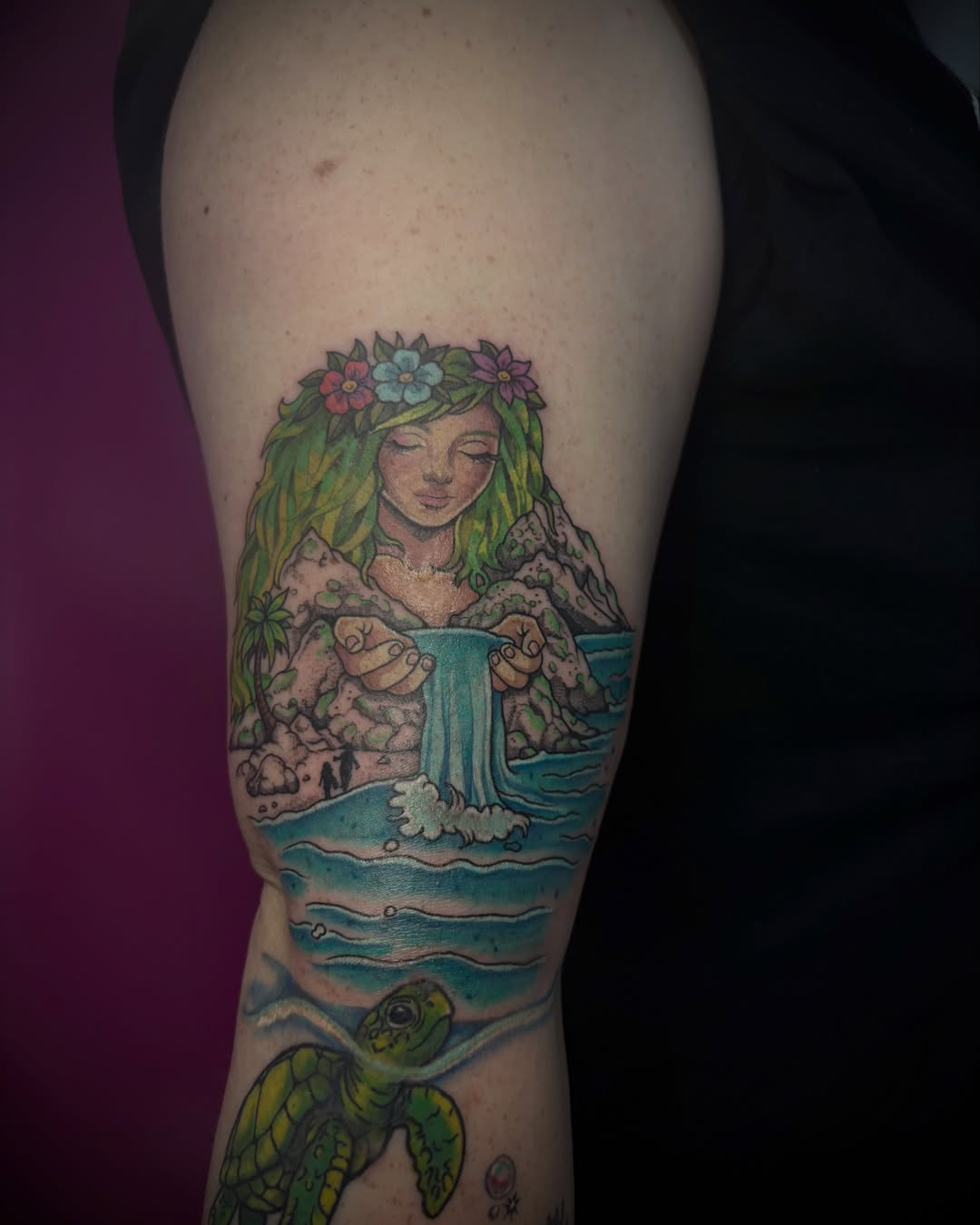 Mermaid with waterfall new school tattoo on the forearm by ♔☙☆彡♡︎ Sᴋᴀɪʟʏʀ Kᴀᴛᴛ ♡︎☆彡❧♔