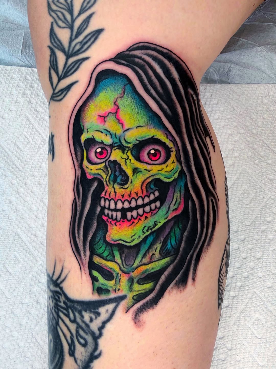 Tattoo by @randyconnertattoo — new_school, trash_polka