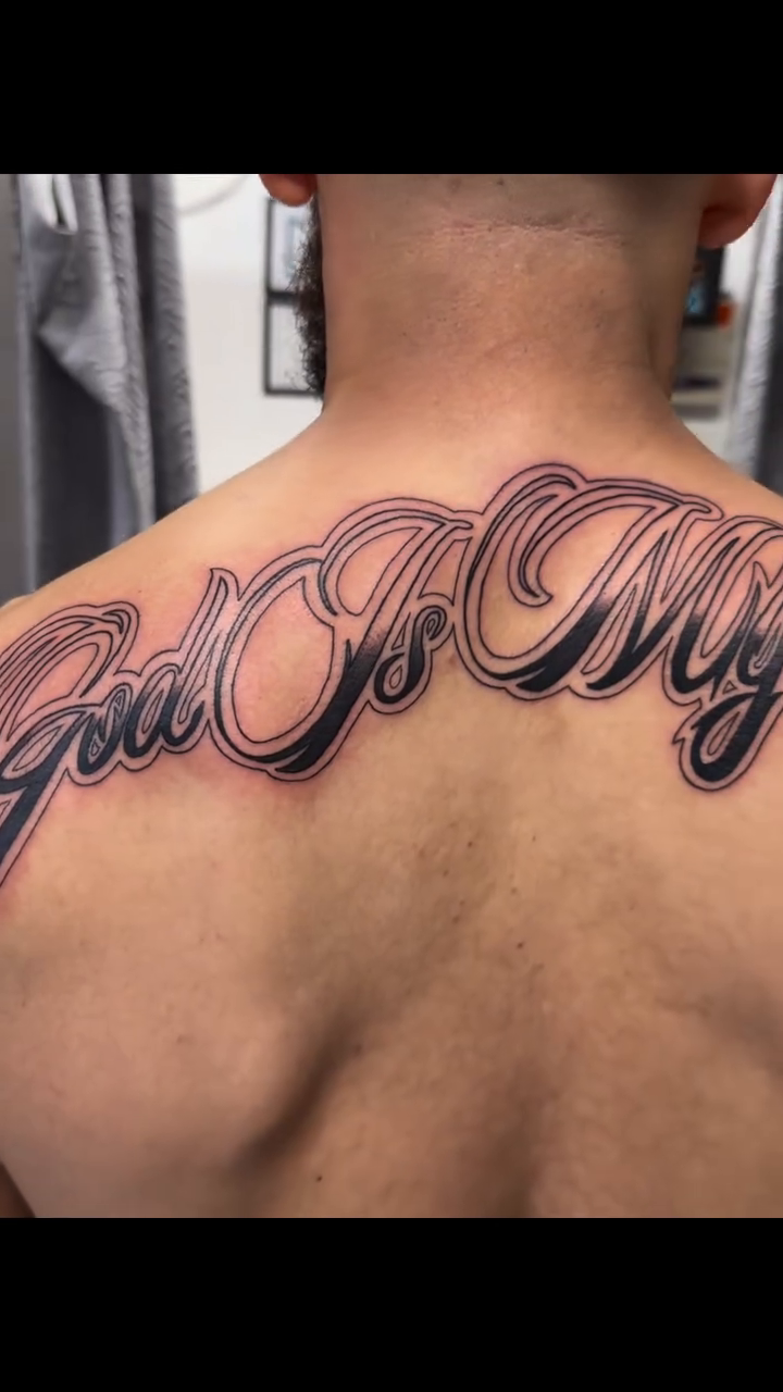 God Is My lettering script tattoo by Jayb, Passaic, New Jersey