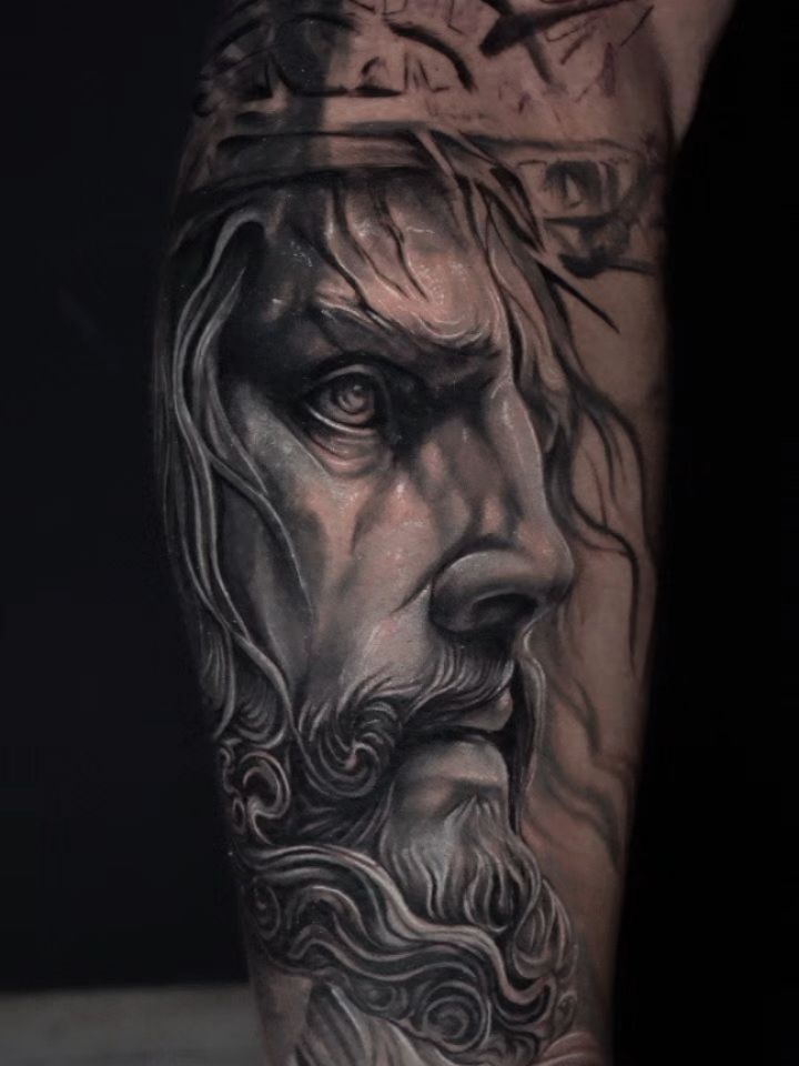 Bearded man realism tattoo on the forearm by 𝐍𝐄𝐗'𝐒 𝐈𝐍𝐊 🇨🇺, Tampa