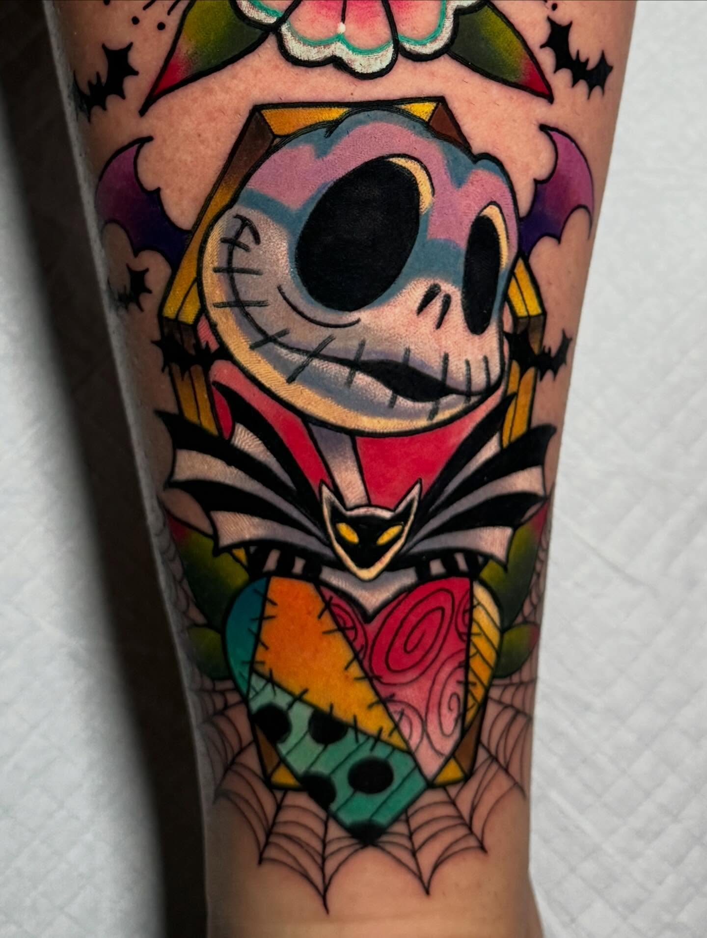 Jack Skellington American traditional tattoo on the forearm by Tattoo Bam Bam