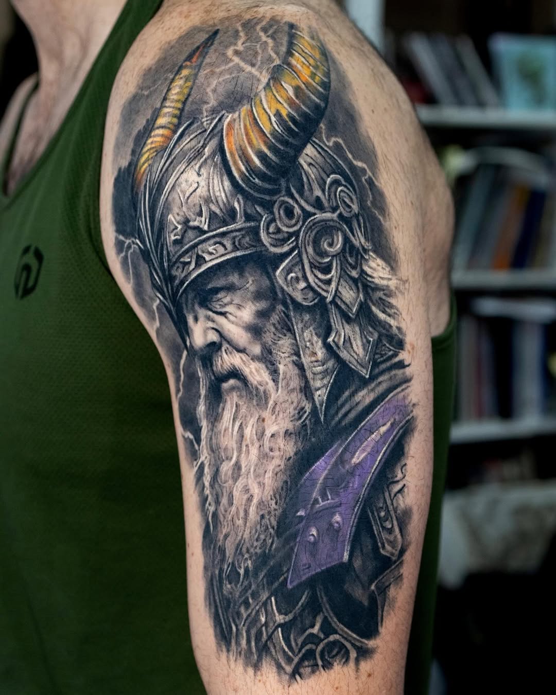 Viking warrior portrait realism tattoo on the shoulder by Realistic tattoos in Minneapolis, MN, Minneapolis, Minnesota