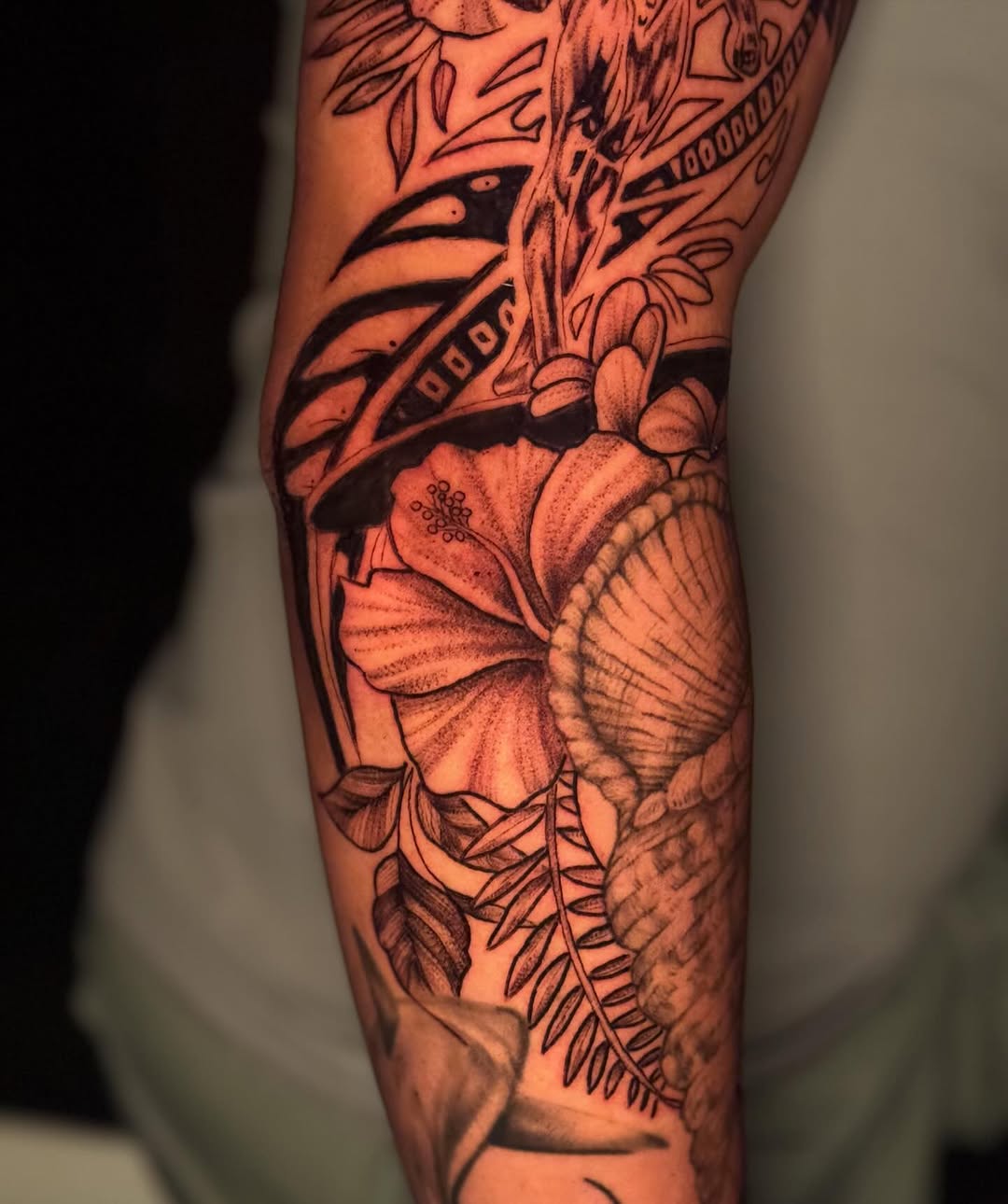 Hibiscus flower and shell tribal tattoo on the forearm by Jackyyyyyy - Tattoo Artist 🖤