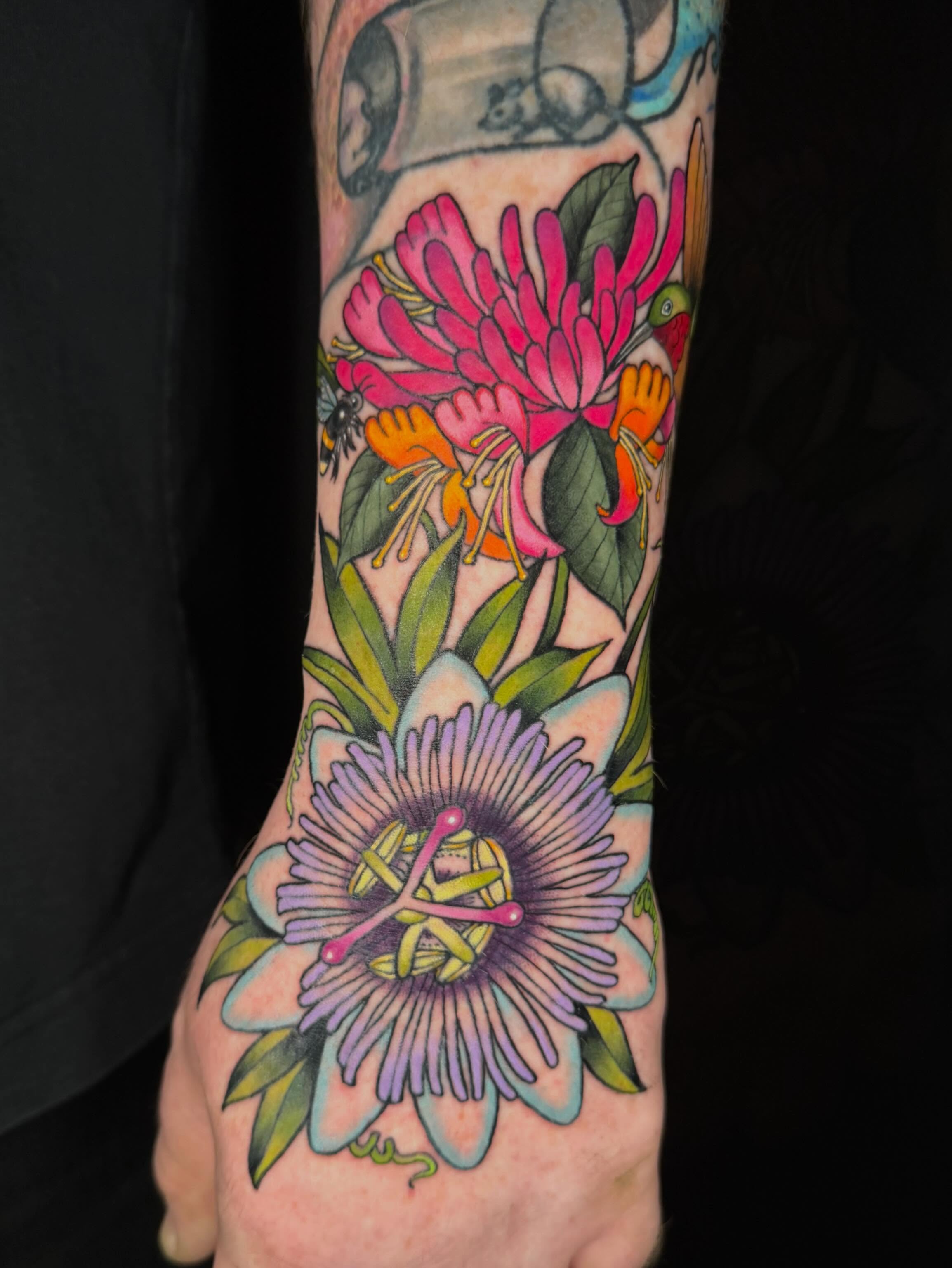 Passion flower American traditional tattoo on the forearm by ♥︎ ᴅᴇᴠ ʀᴇɴᴇᴇ ♥︎